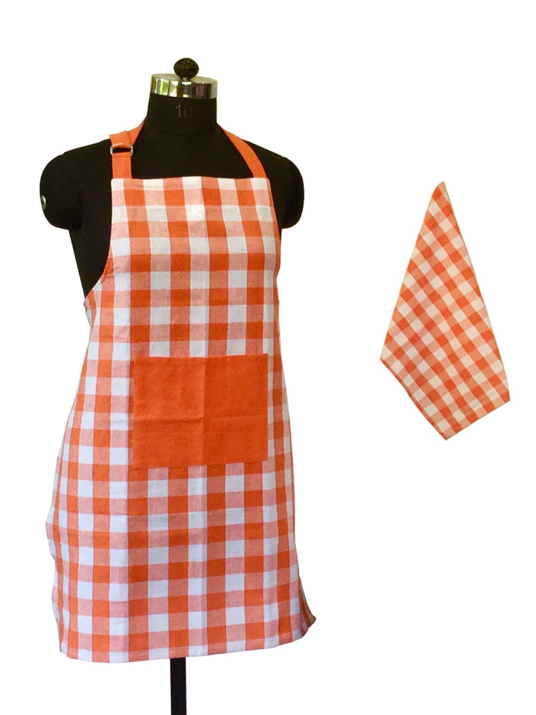 Lushomes Orange Cotton Apron With Kitchen Towel Price in India