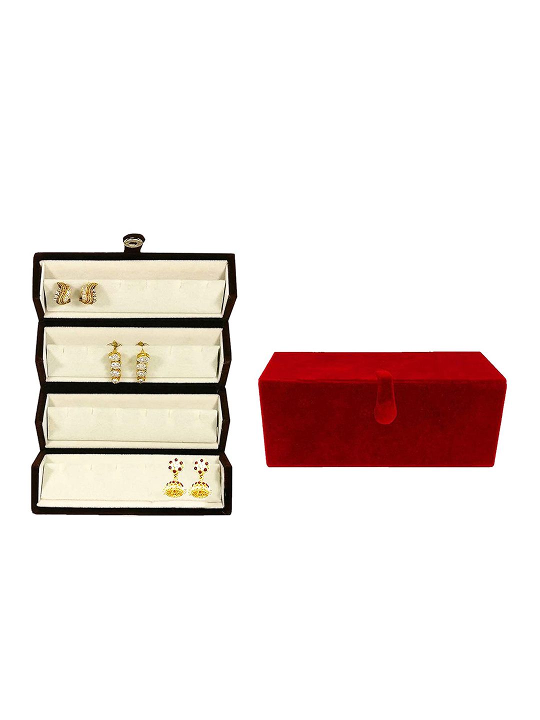 atorakushon Set of 6 Maroon & Cream-coloured Jewellery Earrings Storage Box Organiser Price in India