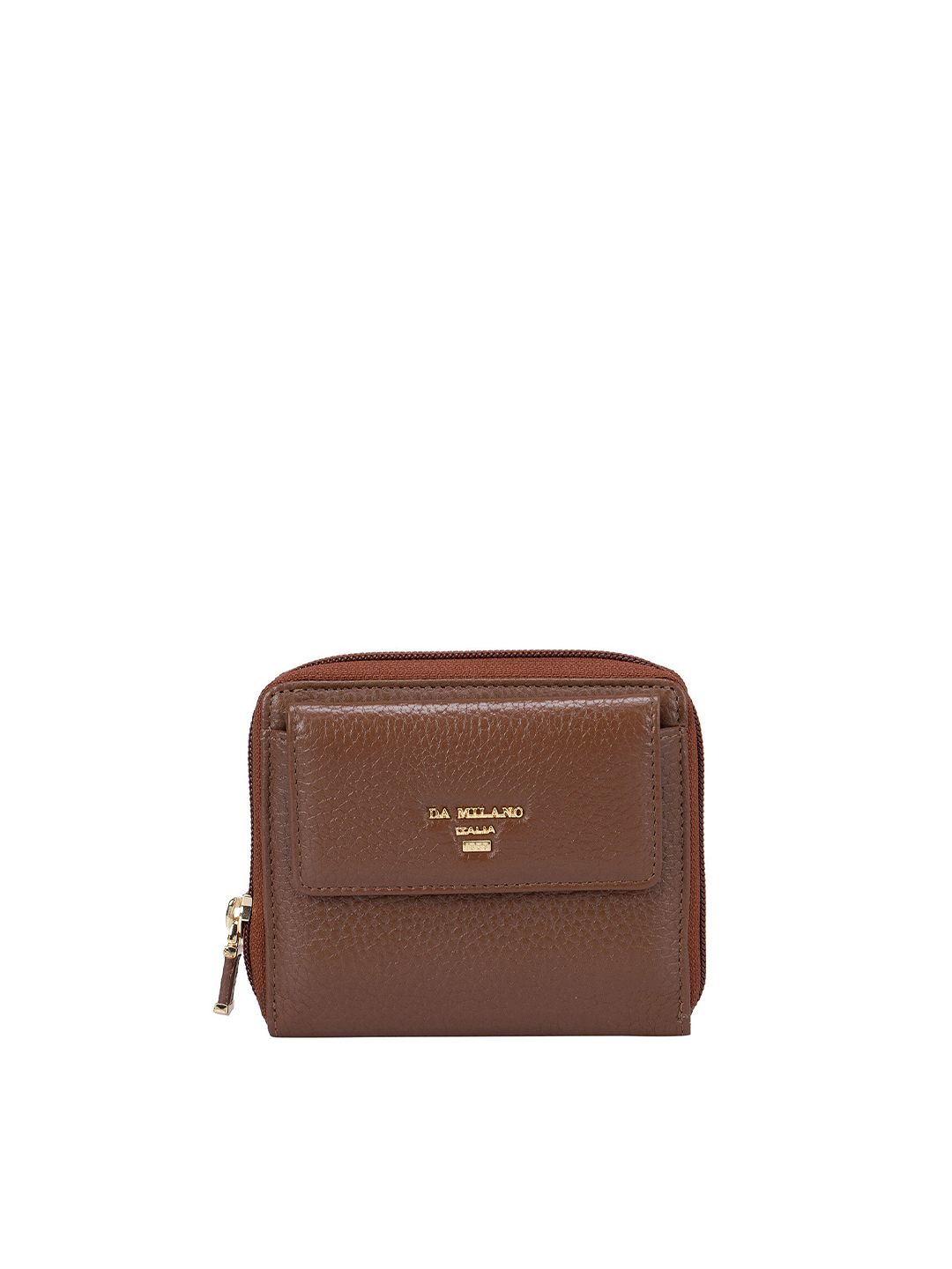 Da Milano Women Brown Textured Leather Zip Around Wallet Price in India