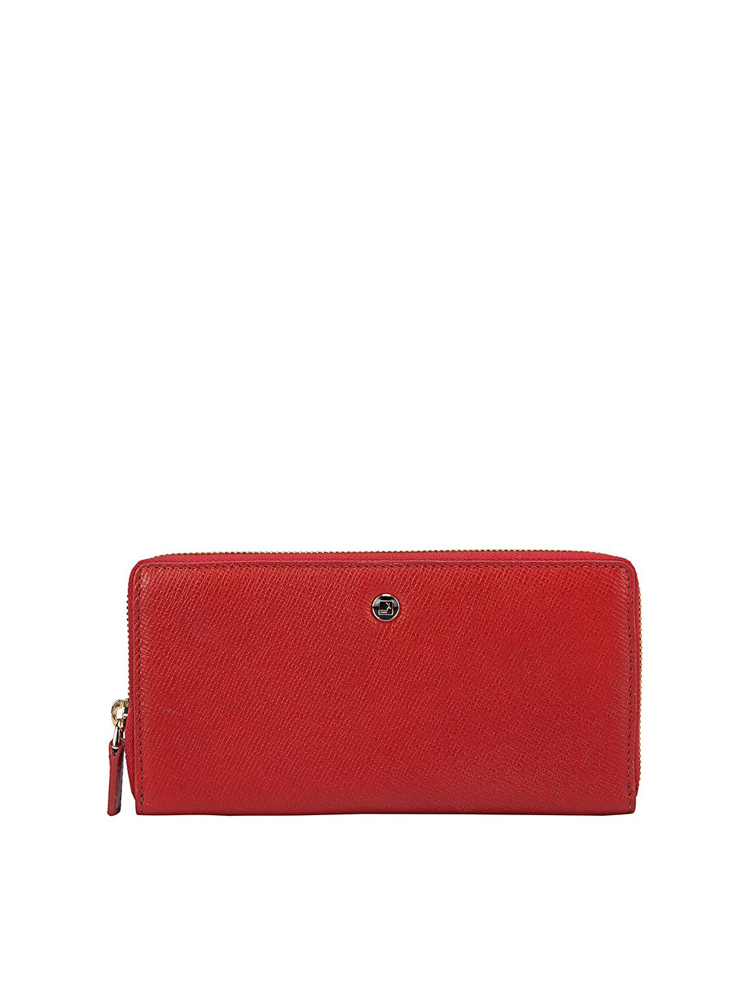 Da Milano Women Red & Black Textured Leather Zip Around Wallet Price in India