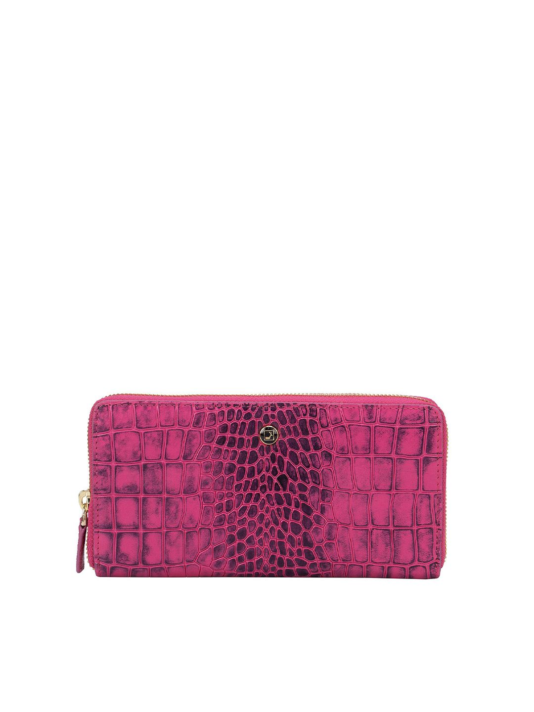 Da Milano Women Pink Animal Printed Textured Leather Zip Around Wallet Price in India