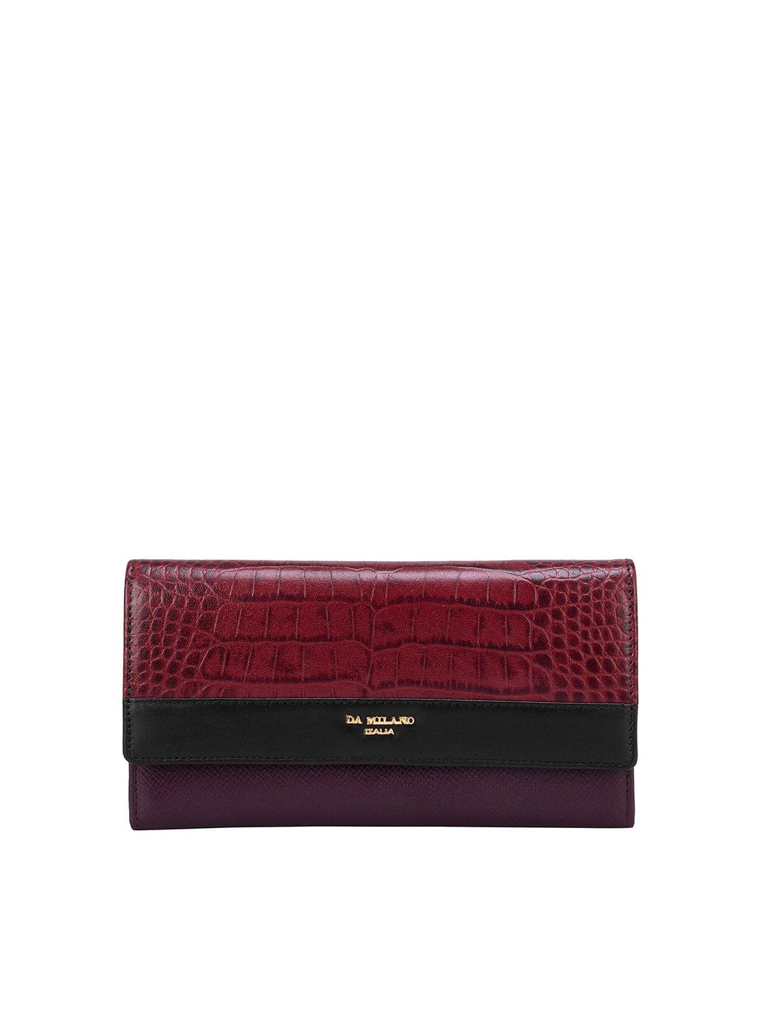 Da Milano Women Burgundy Textured Leather Wallet Price in India