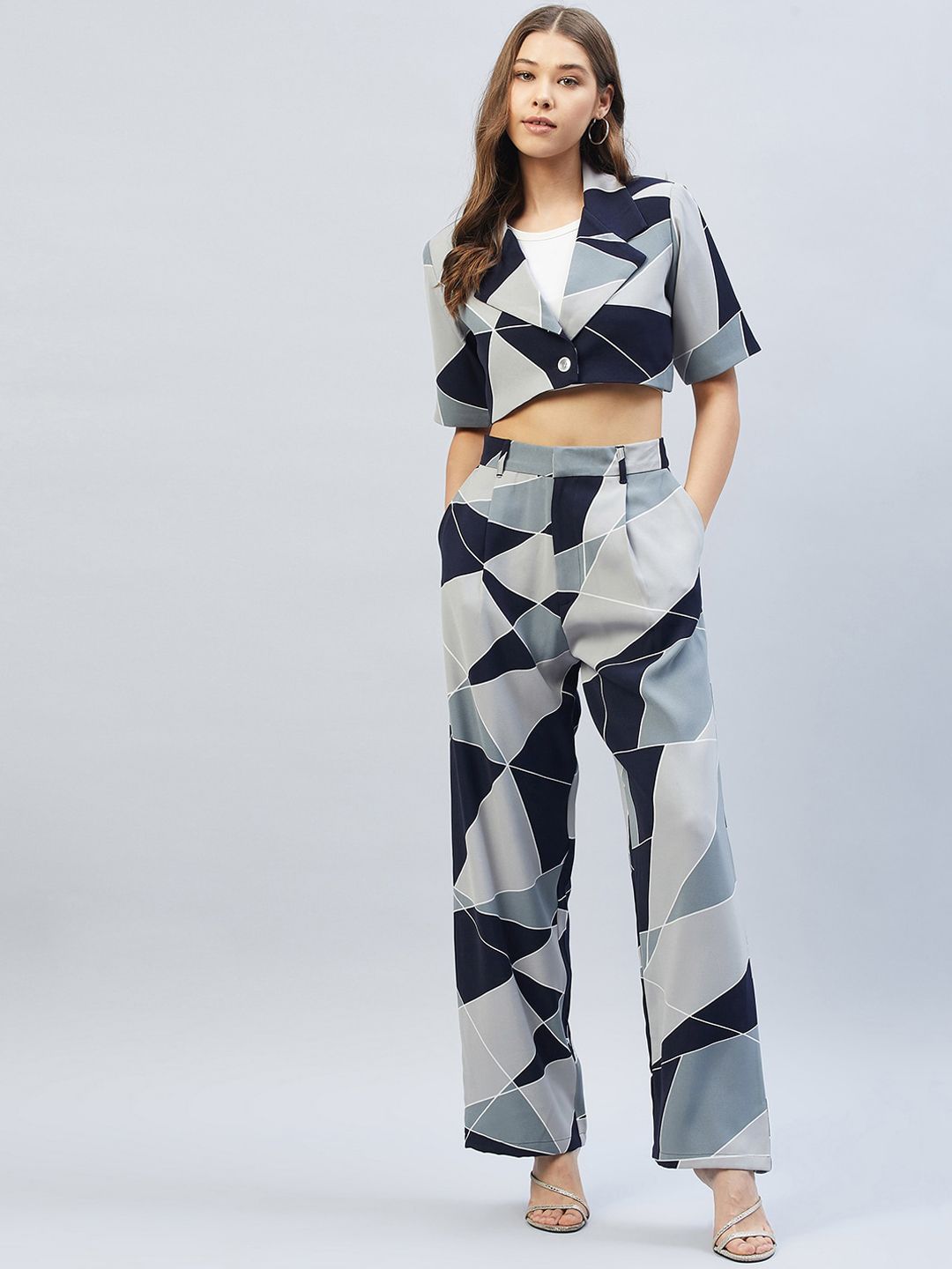 DELAN Women Grey Printed Co-Ords
