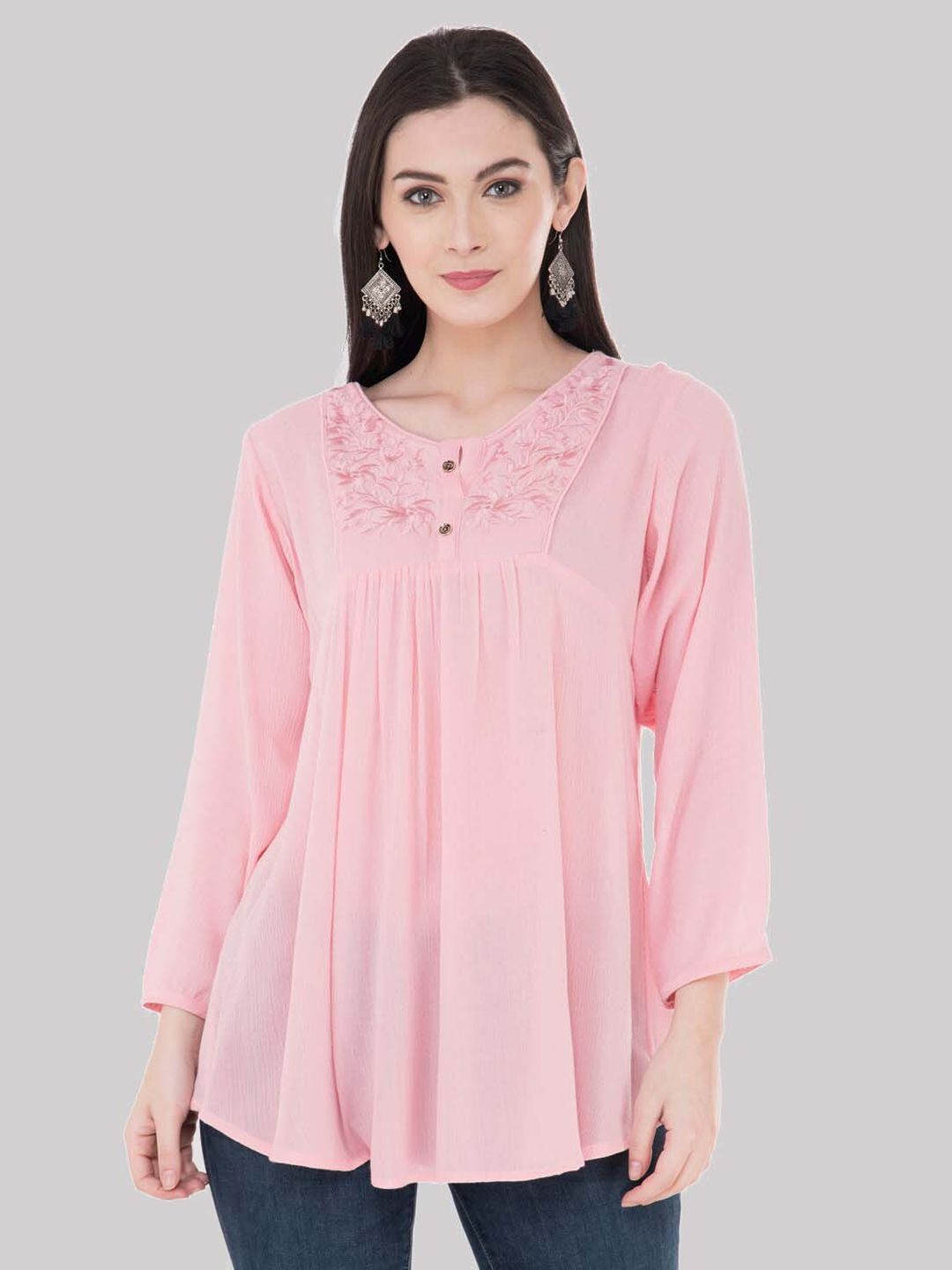 SAAKAA Pink Solid Casual A-Line Top Price in India