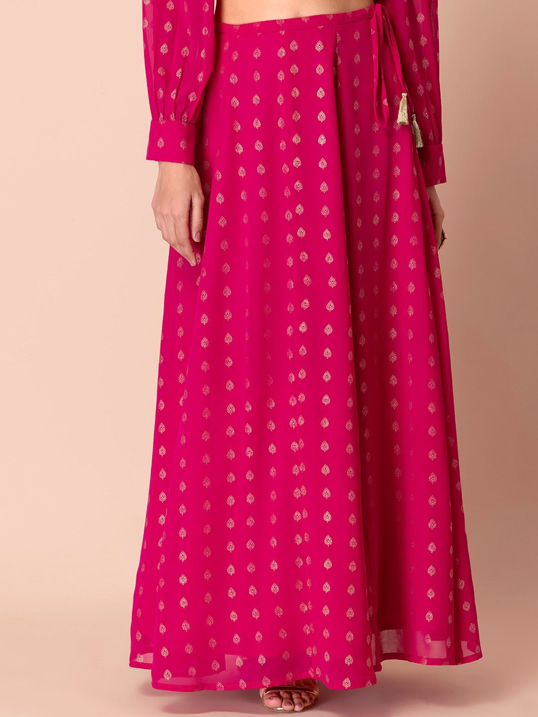 INDYA Women Pink Printed Flared Maxi Skirt Price in India