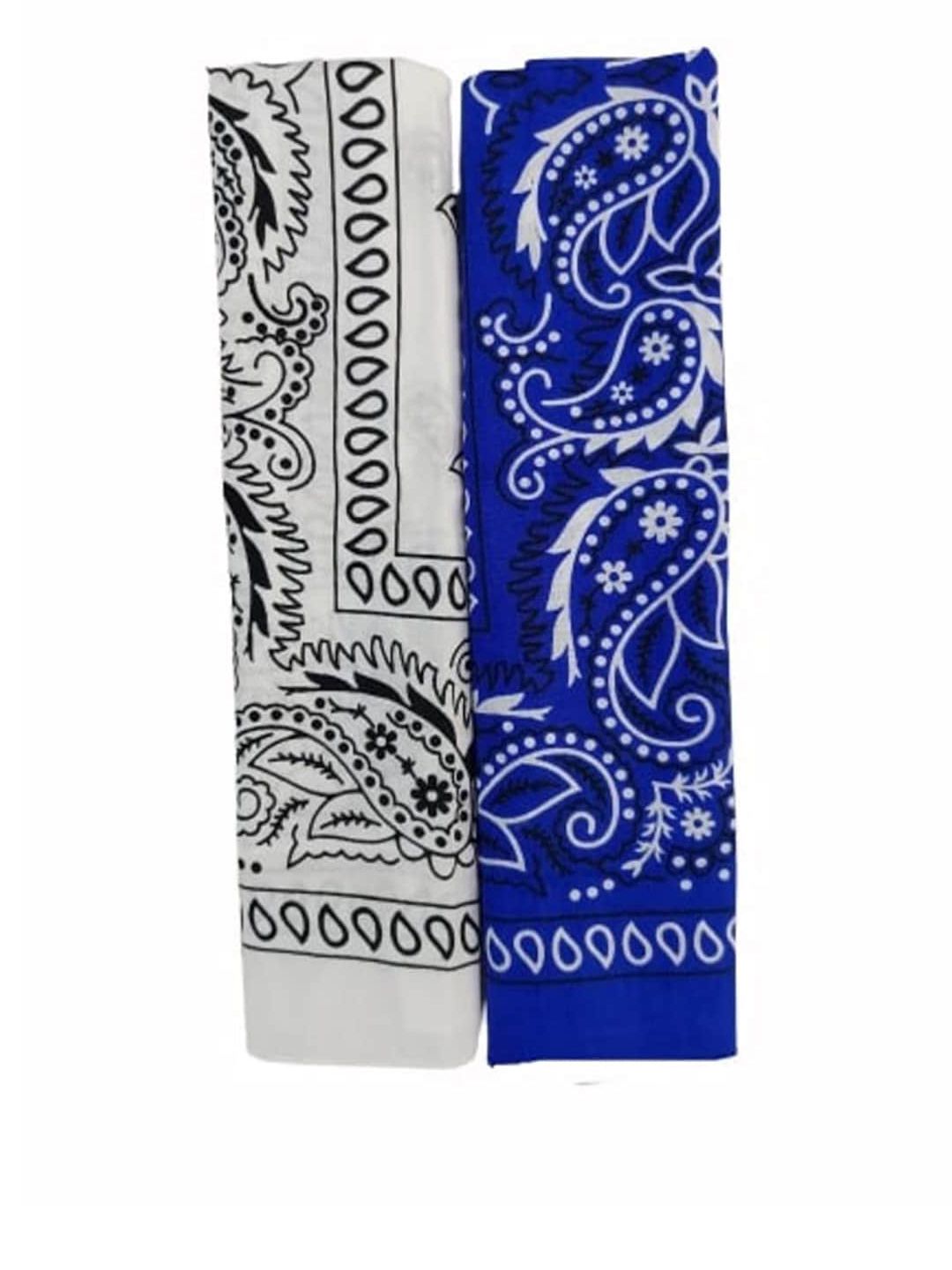 Aadikart  Pack Of 2 Blue & White Paisley Printed Cotton Bandanas