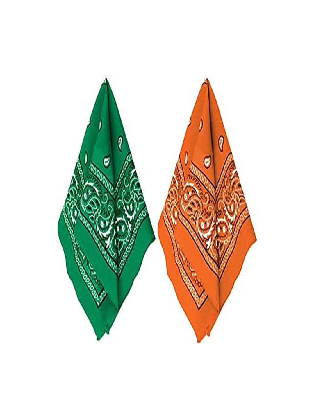 Aadikart Unisex Pack Of 2 Orange & Green Paisley Printed Cotton Bandanas