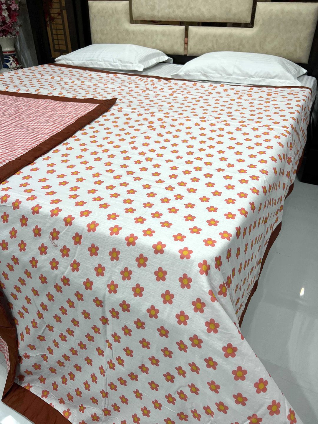 Pure Decor Unisex Orange King Size Pure Cotton Dohar Price in India