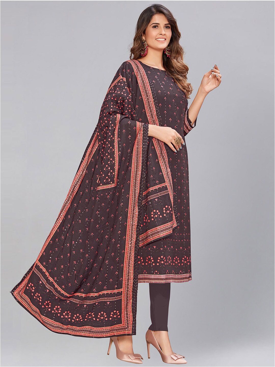 AYKA CLOTHINGS Maroon & Red Printed Viscose Rayon Unstitched Dress Material Price in India