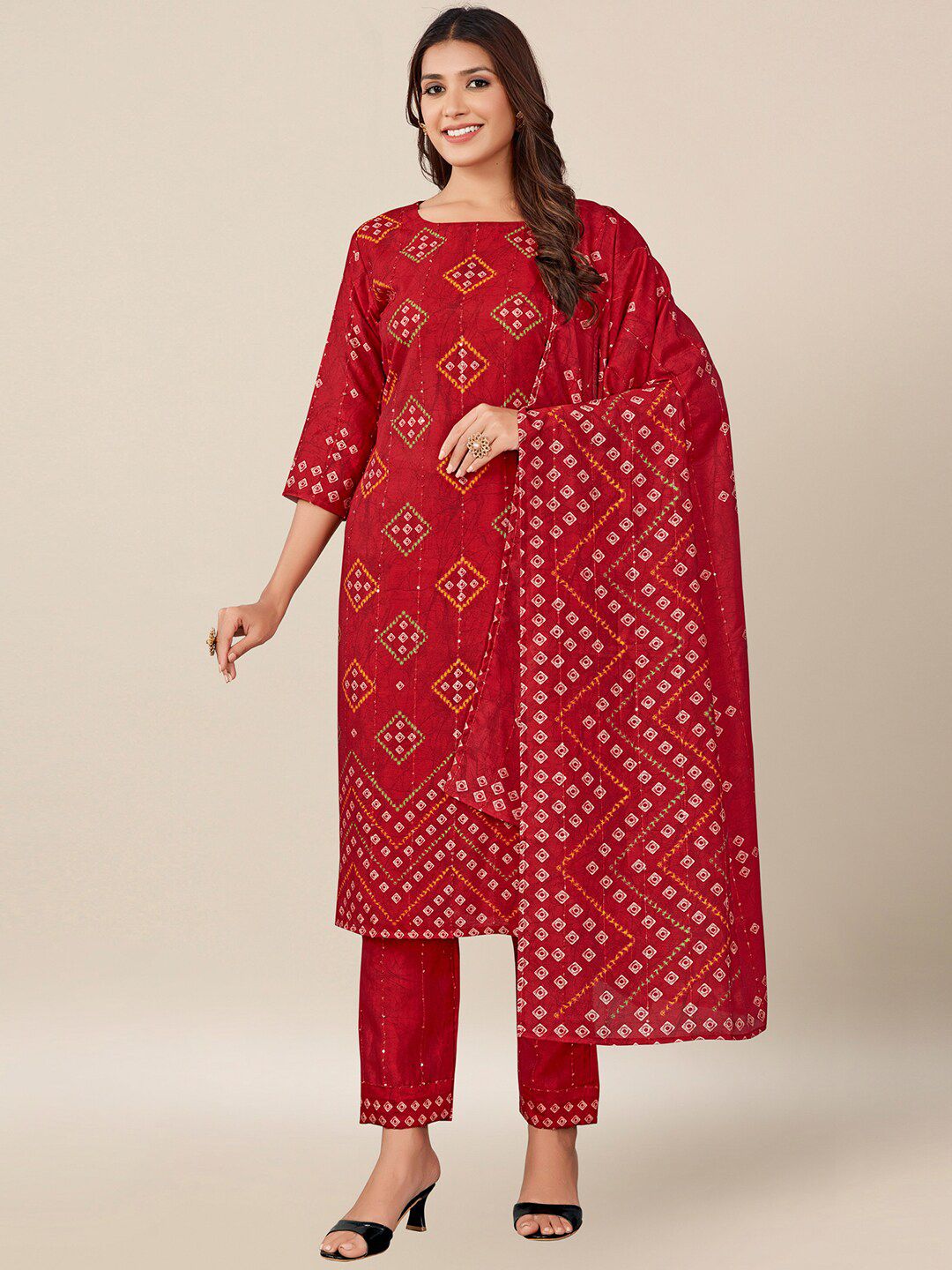 AYKA CLOTHINGS Maroon & White Printed Viscose Rayon Unstitched Dress Material Price in India