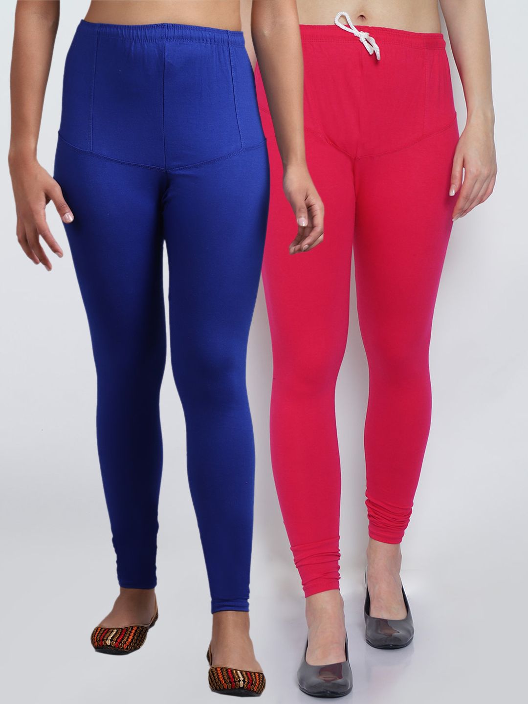 Jinfo  Women Pack Of 2 Blue and Pink Solid Churidar Length Leggings Price in India