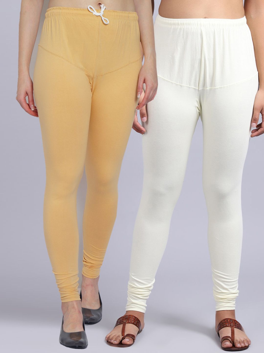 Jinfo Women Pack Of 2 Beige & White Solid Churidar-Length Leggings Price in India