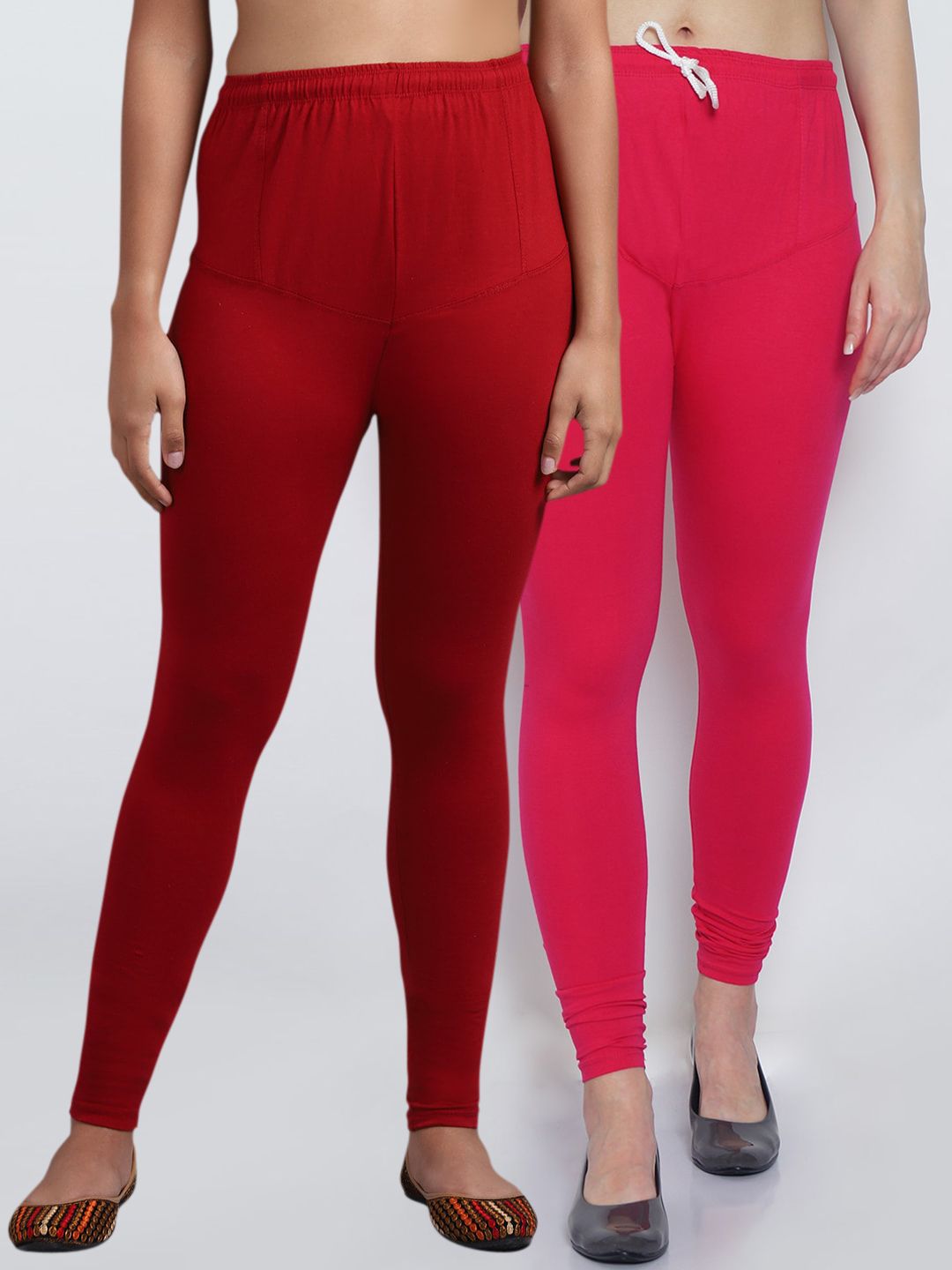 Jinfo Women Pink & Maroon Pack Of 2 Solid Churidar-Length Leggings Price in India