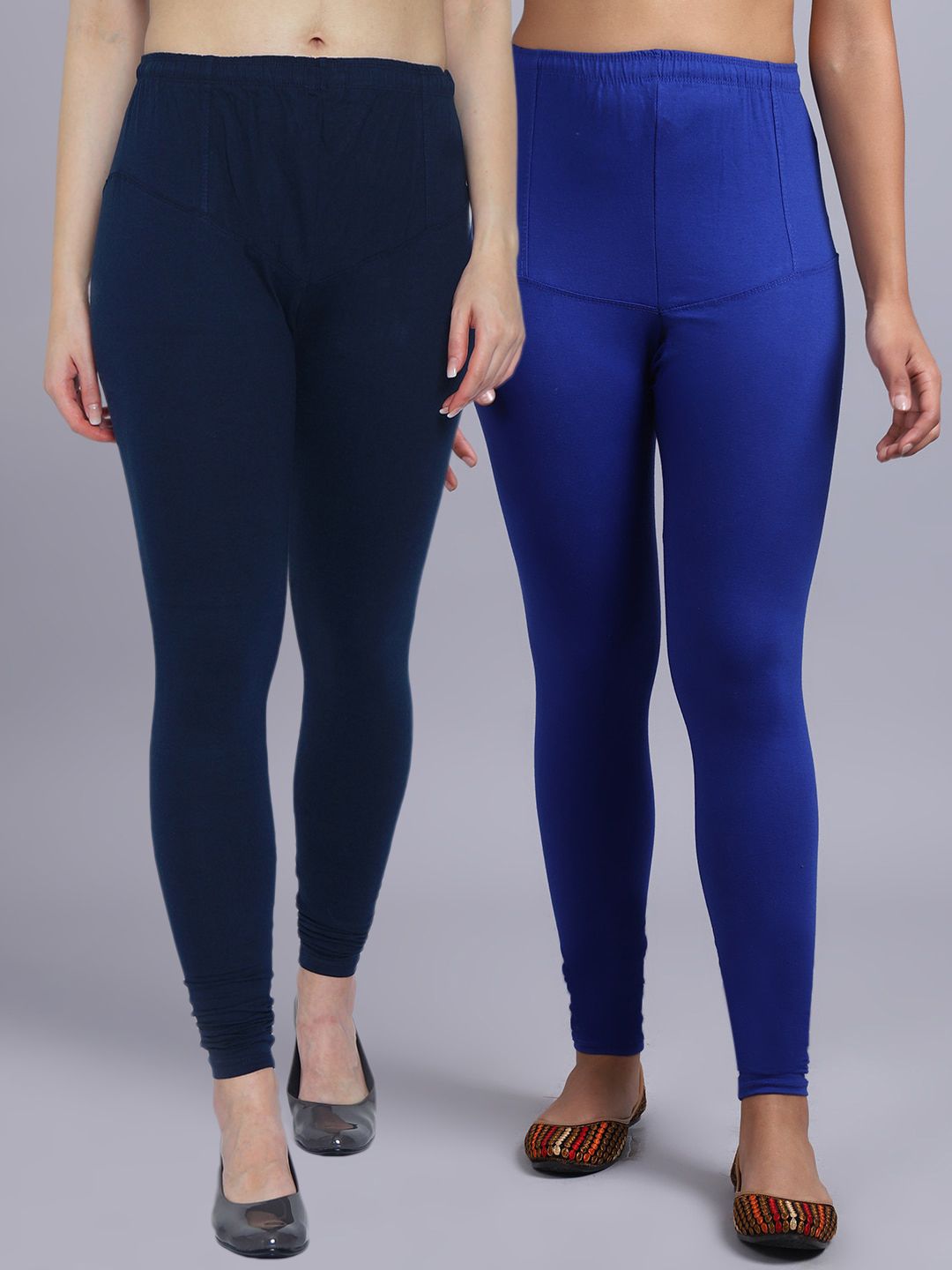 Jinfo Women Pack Of 2 Blue and Navy Blue Solid Leggings Price in India