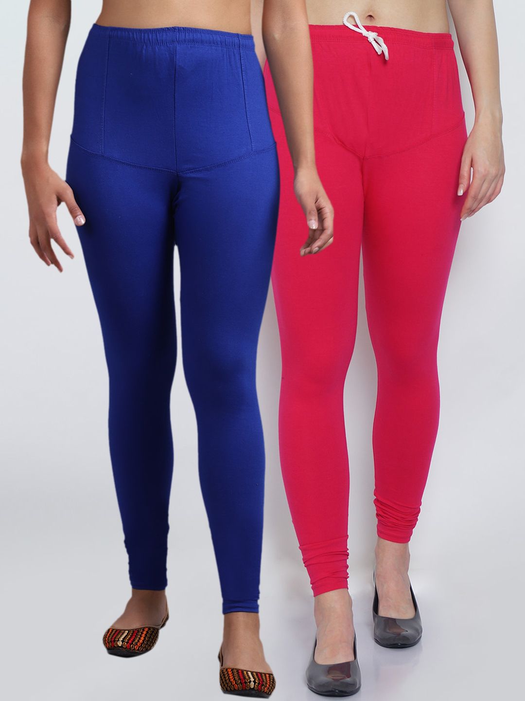 Jinfo Women Blue & Red Pack of 2 Solid Churidar-Length Leggings Price in India