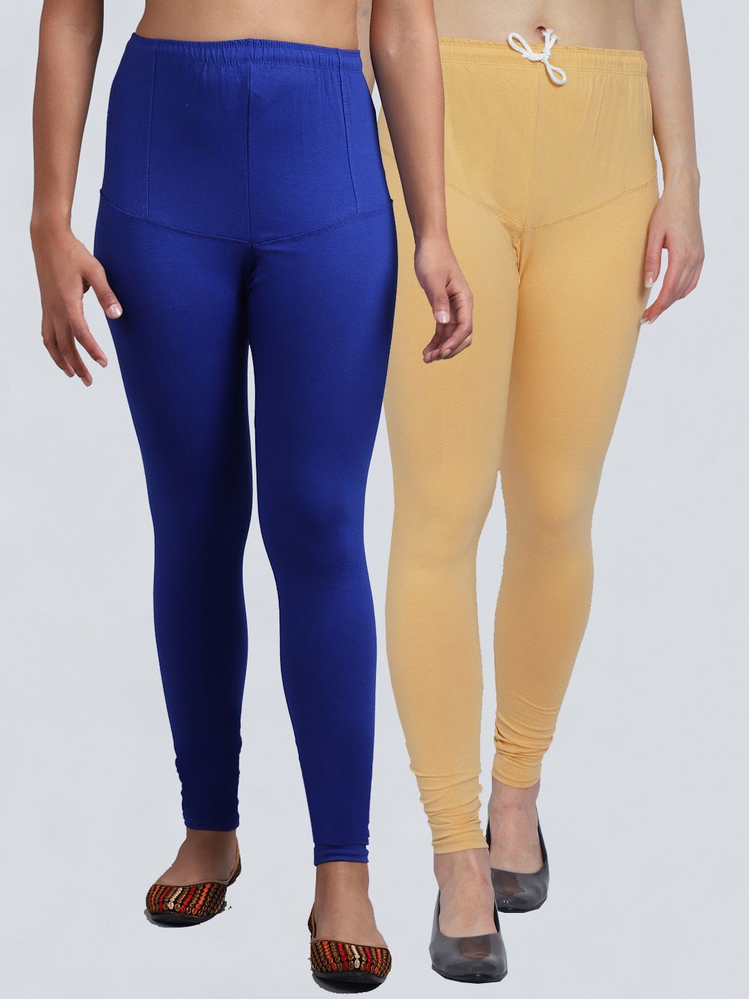 Jinfo Women Blue & Yellow Pack Of 2 Churidar Length Leggings Price in India