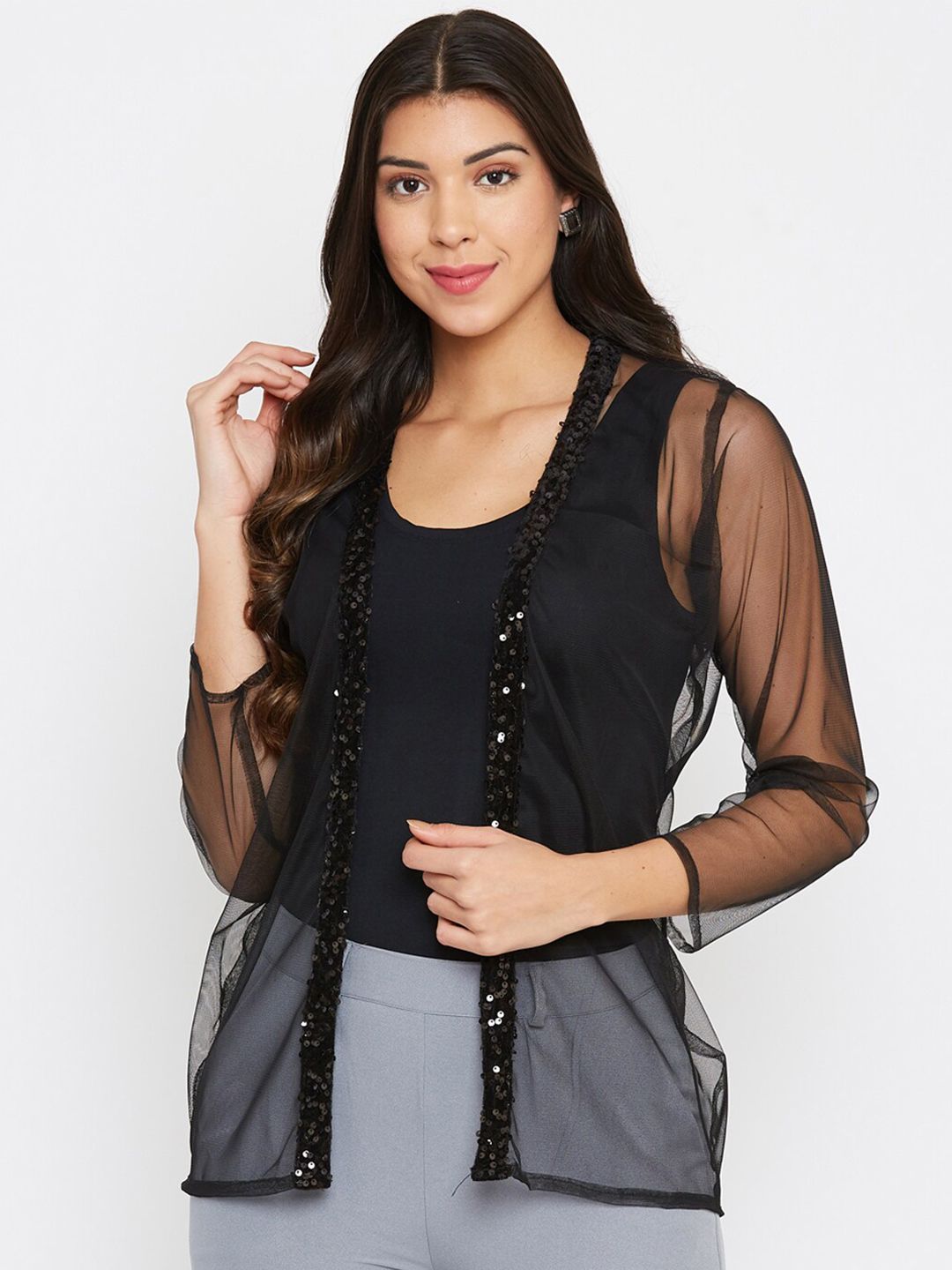 Anaghakart Women Black Monochrome Shrug Price in India