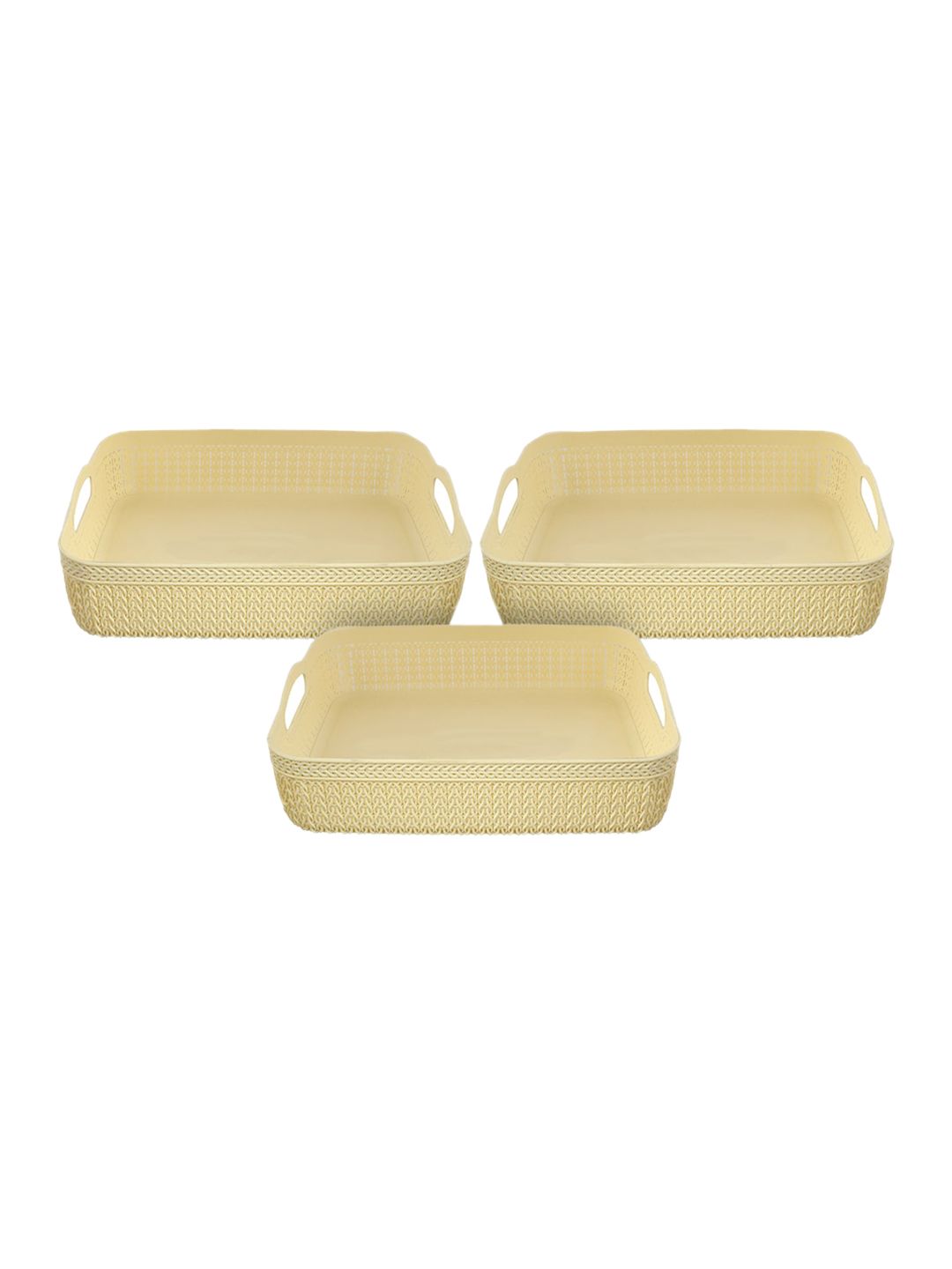 Kuber Industries Cream Set Of 3 Textured Storage Basket Price in India