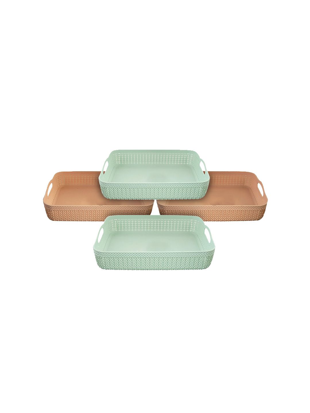 Kuber Industries Pack Of 4 Tan & Green Solid Storage Baskets Price in India