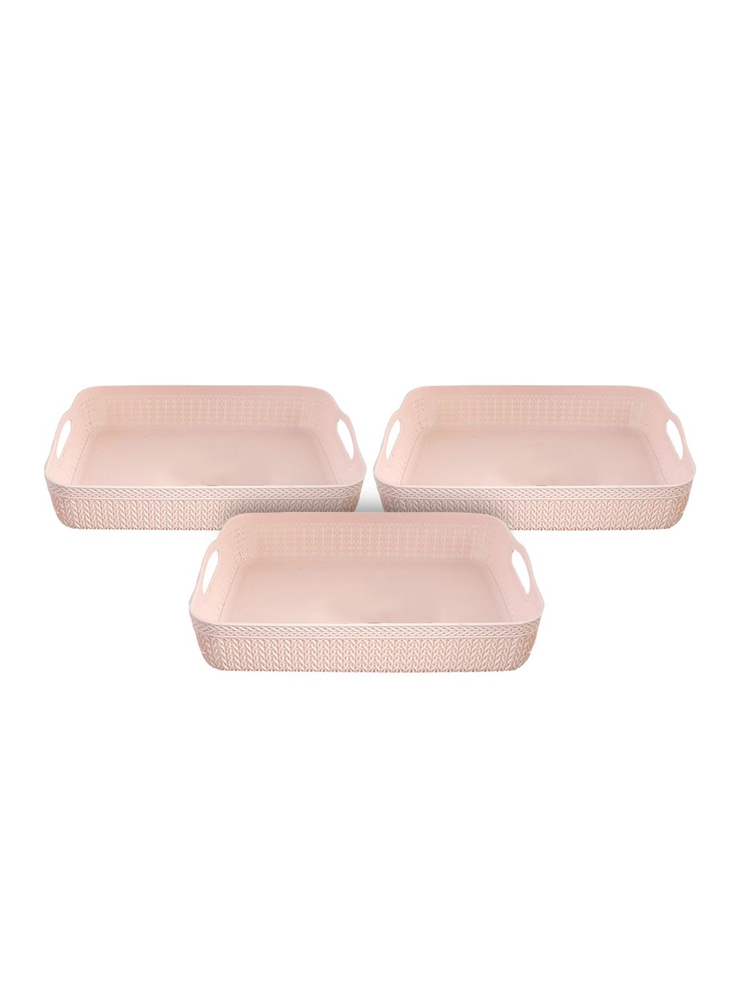 Kuber Industries Pack of 3 Pink Solid Storage Basket Price in India