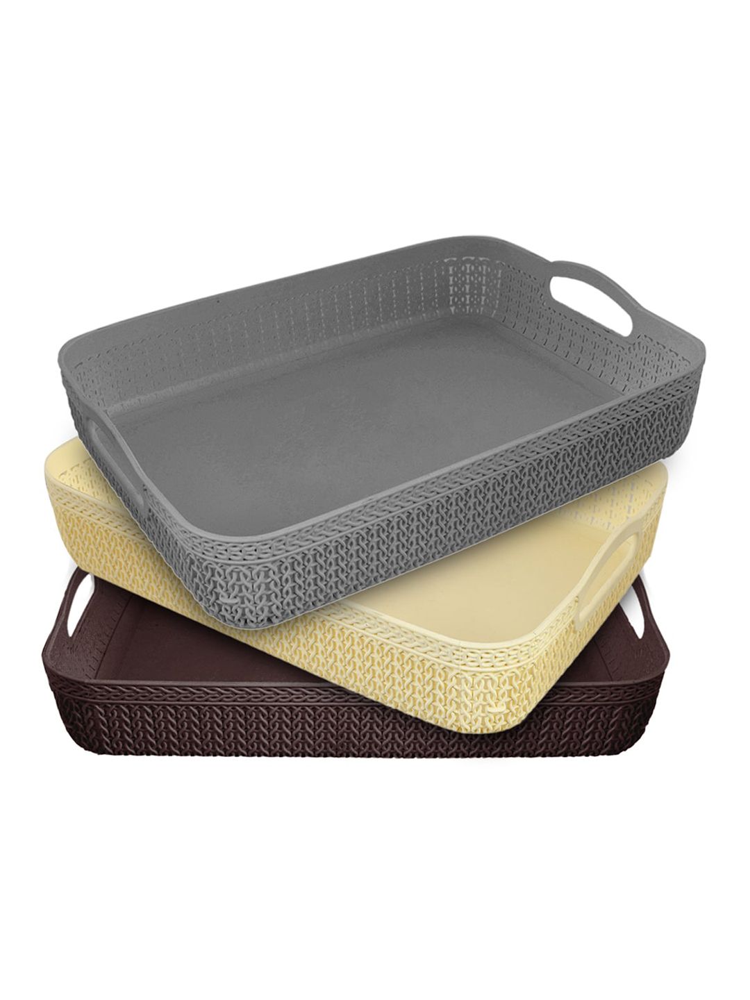 Kuber Industries Pack of 3 Blue, Grey & Cream Solid Storage Baskets Price in India