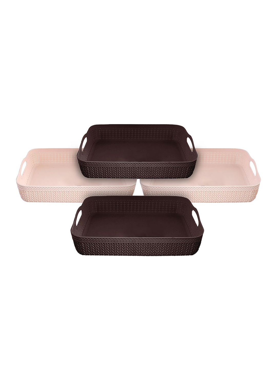 Kuber Industries Pack of 4 Brown & Pink Solid  Storage Baskets Price in India