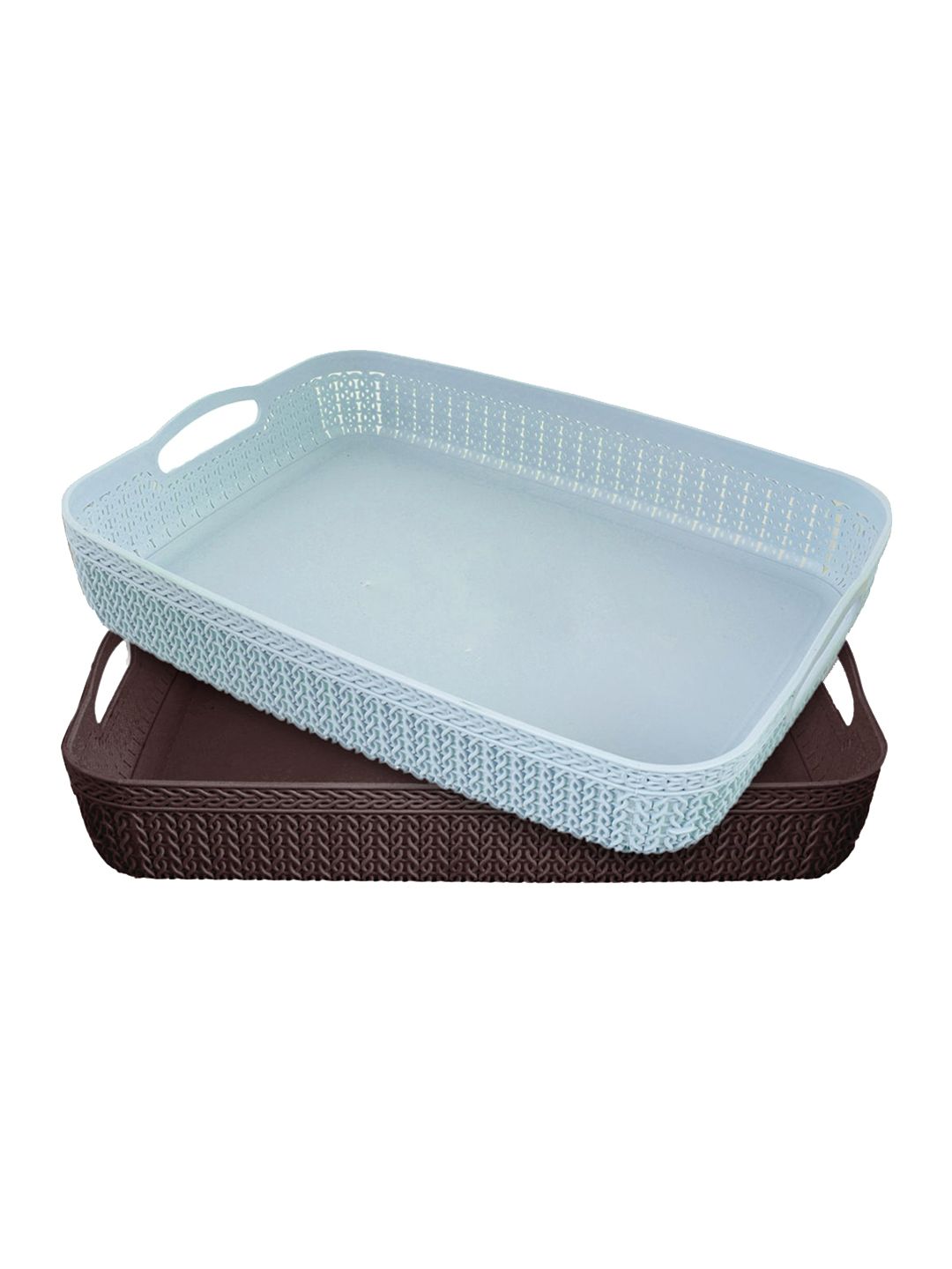 Kuber Industries Set Of 2 Blue & Brown Solid Storage Basket Organisers Price in India