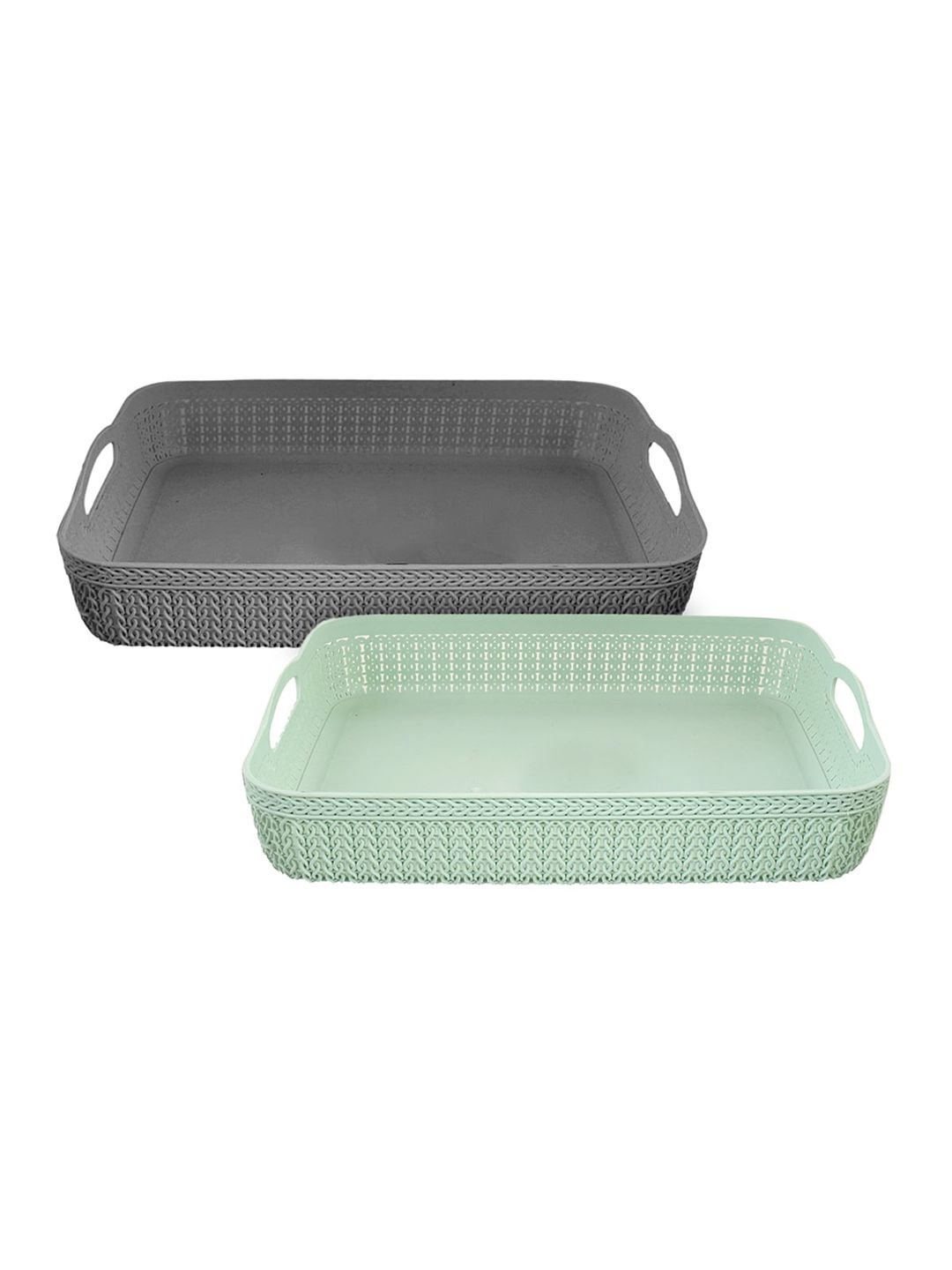 Kuber Industries Pack of 2 Green & Grey Solid Storage Baskets Price in India