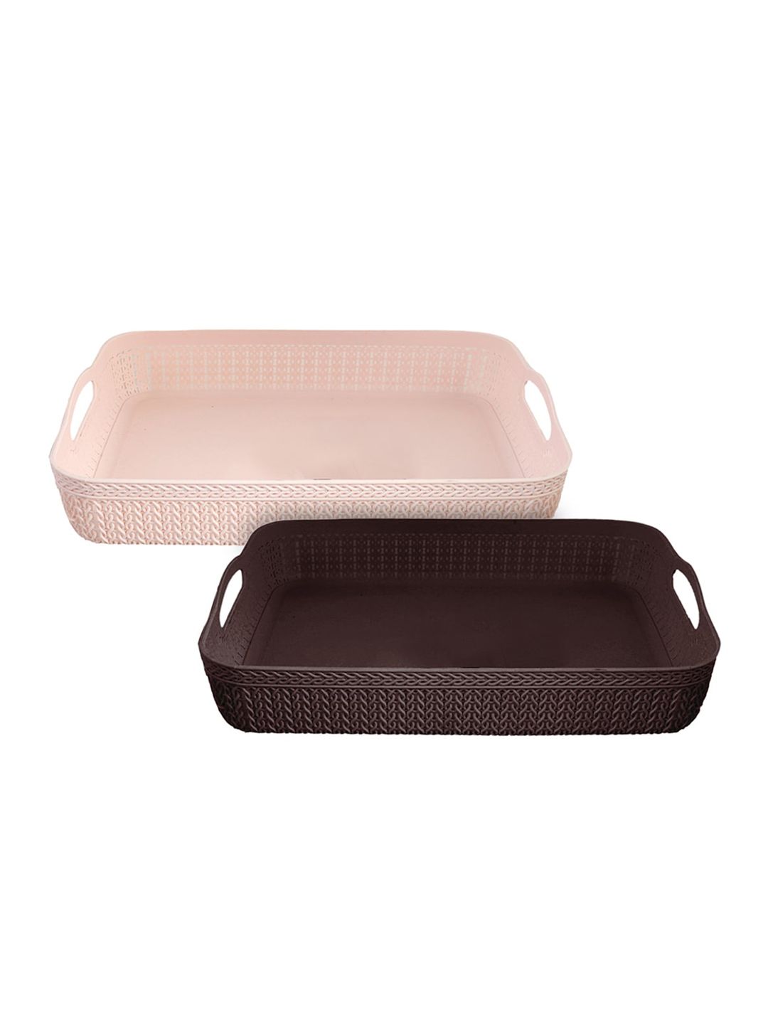 Kuber Industries Set Of 2 Brown & Pink Textured Storage Basket Organisers Price in India