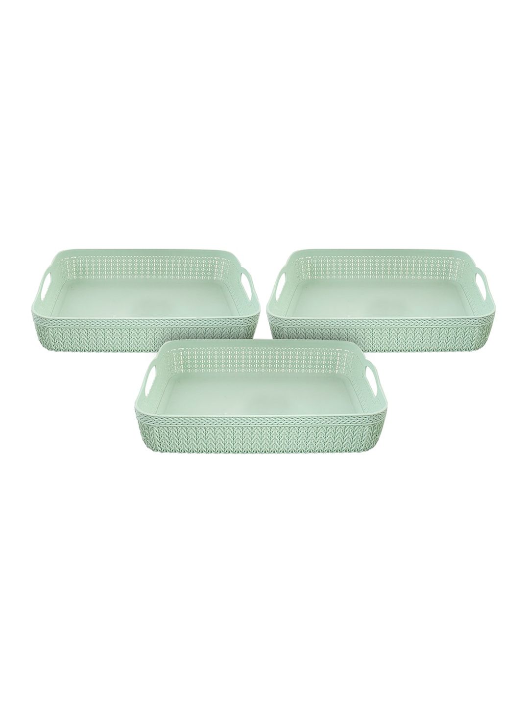 Kuber Industries Set Of 3 Green Solid Storage Basket Organisers Price in India