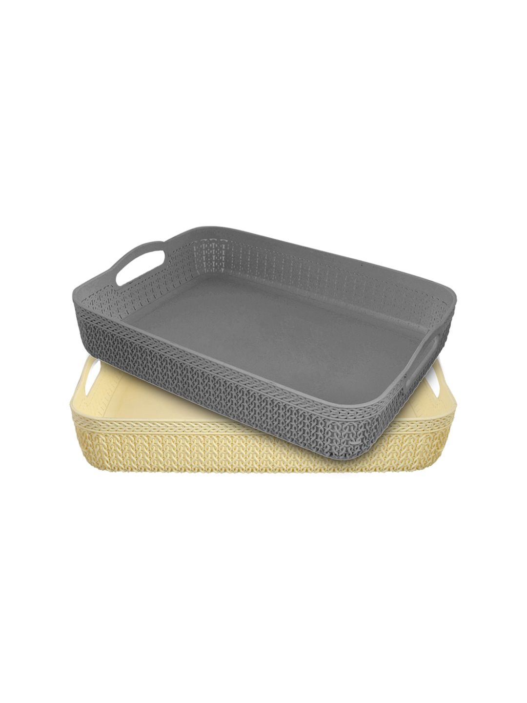 Kuber Industries Grey & Yellow Set Of 2 Textured Basket Price in India