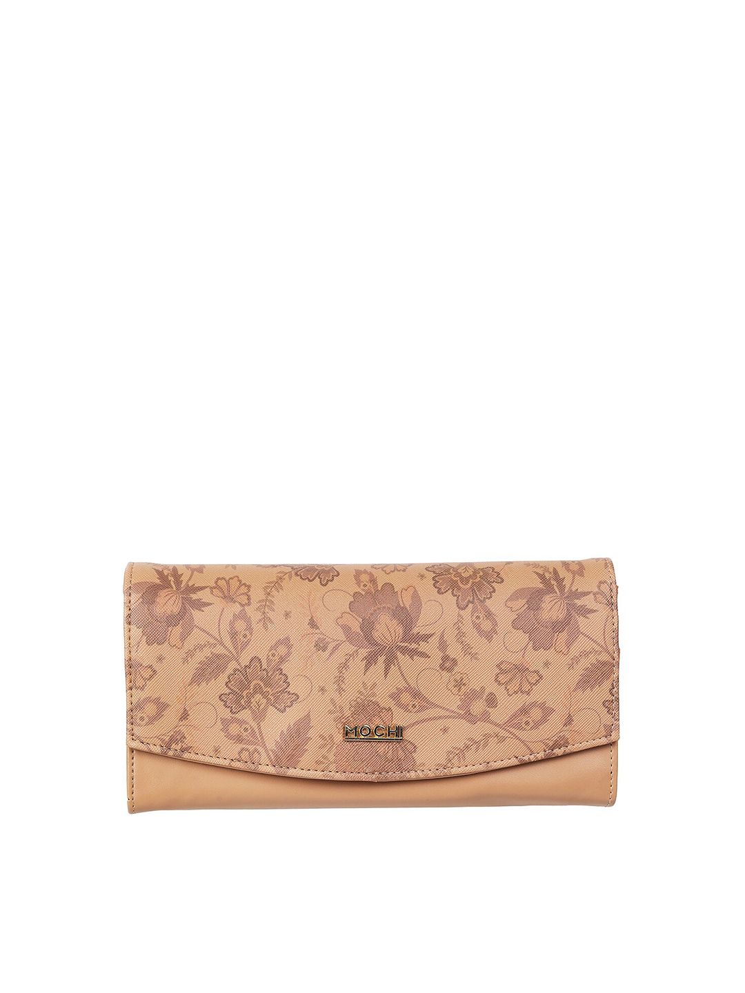 Mochi Women Tan & Gold-Toned Floral Printed Envelope Price in India