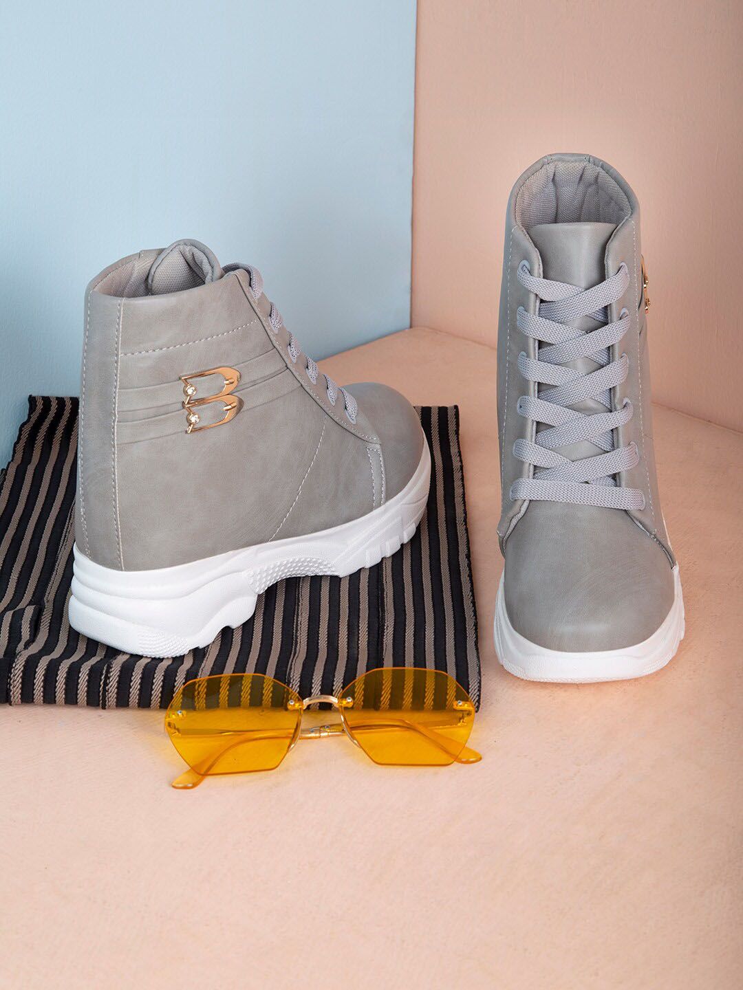 sneakers villa Women Grey High-Top Casual Sneakers Price in India