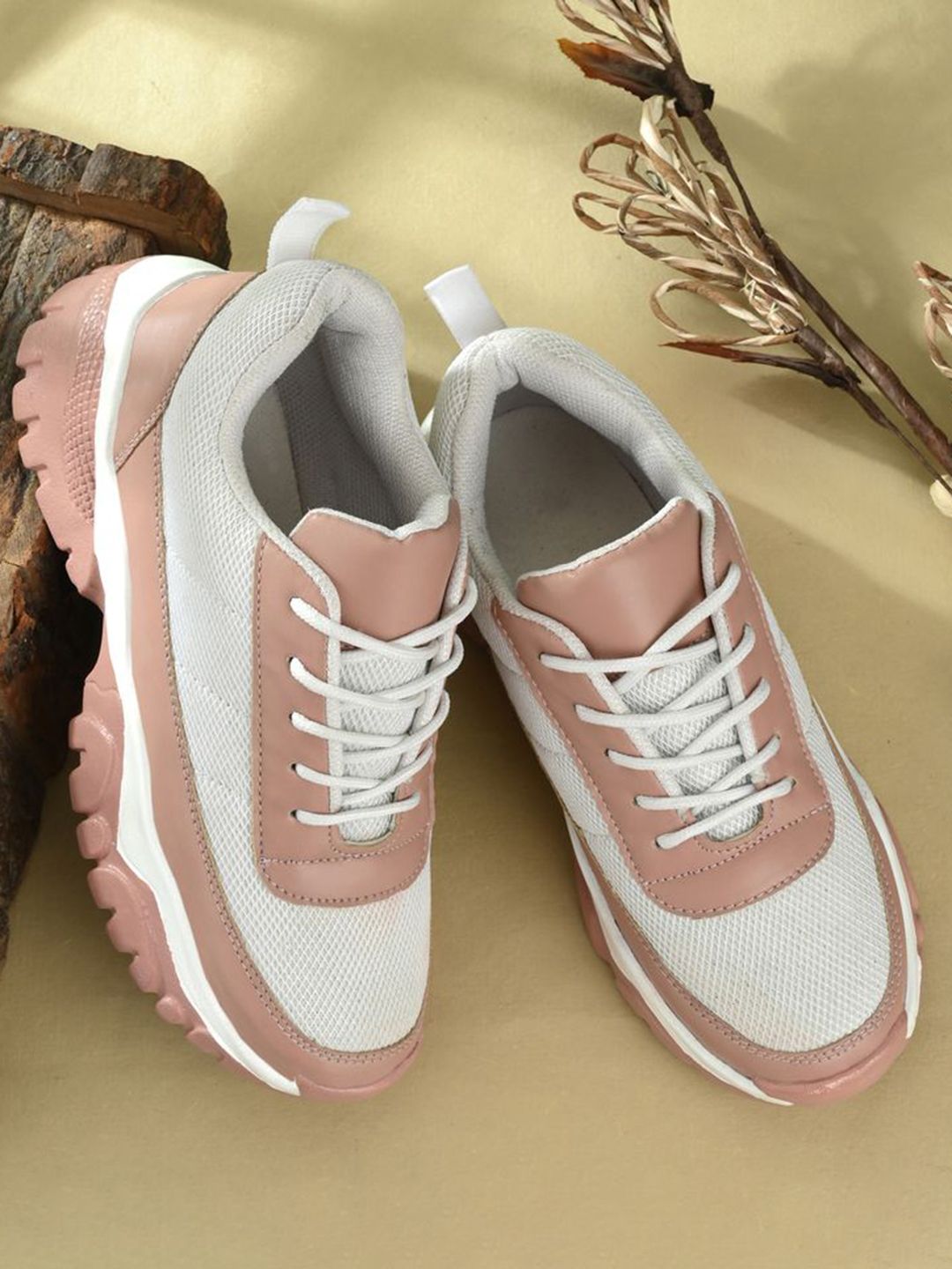 sneakers villa Women Peach-Coloured Colourblocked Sneakers Price in India