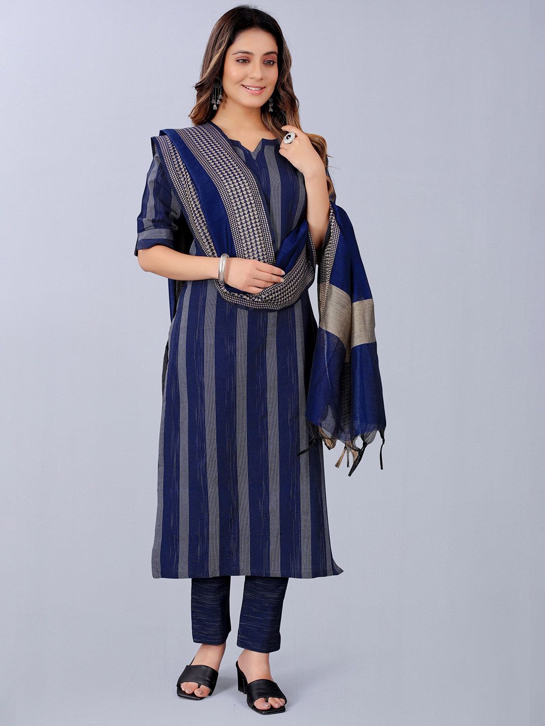 ASPORA Blue & White Pure Cotton Unstitched Dress Material Price in India