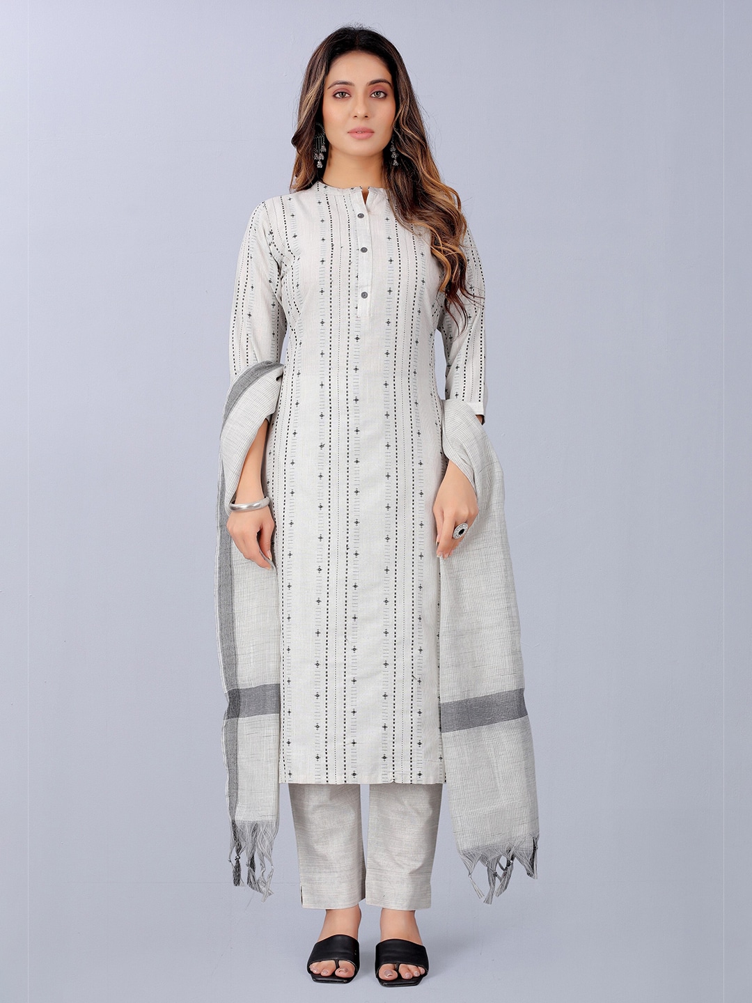 ASPORA Off White & Black Pure Cotton Unstitched Dress Material Price in India