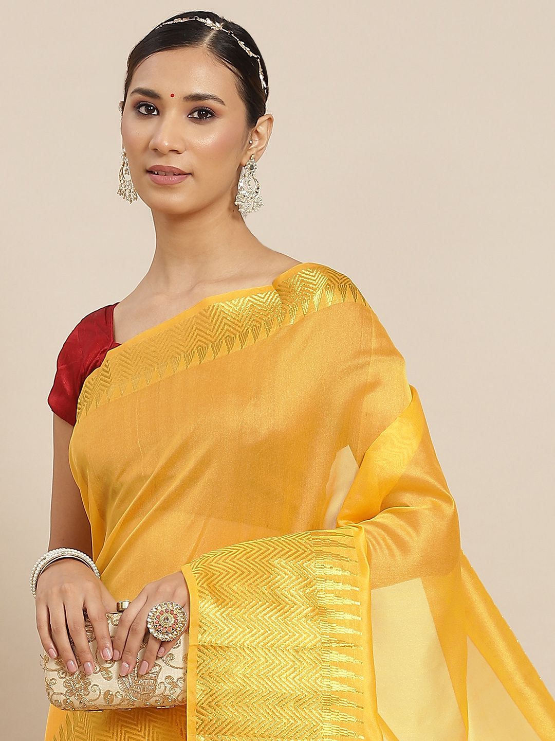 Ishin Yellow & Gold-Toned Zari Mysore Silk Saree Price in India
