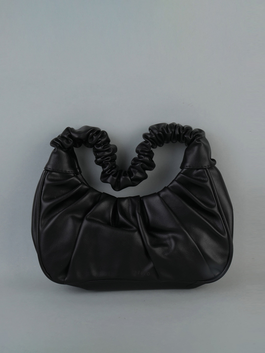 THESTO Black Floral PU Bucket Sling Bag with Bow Detail