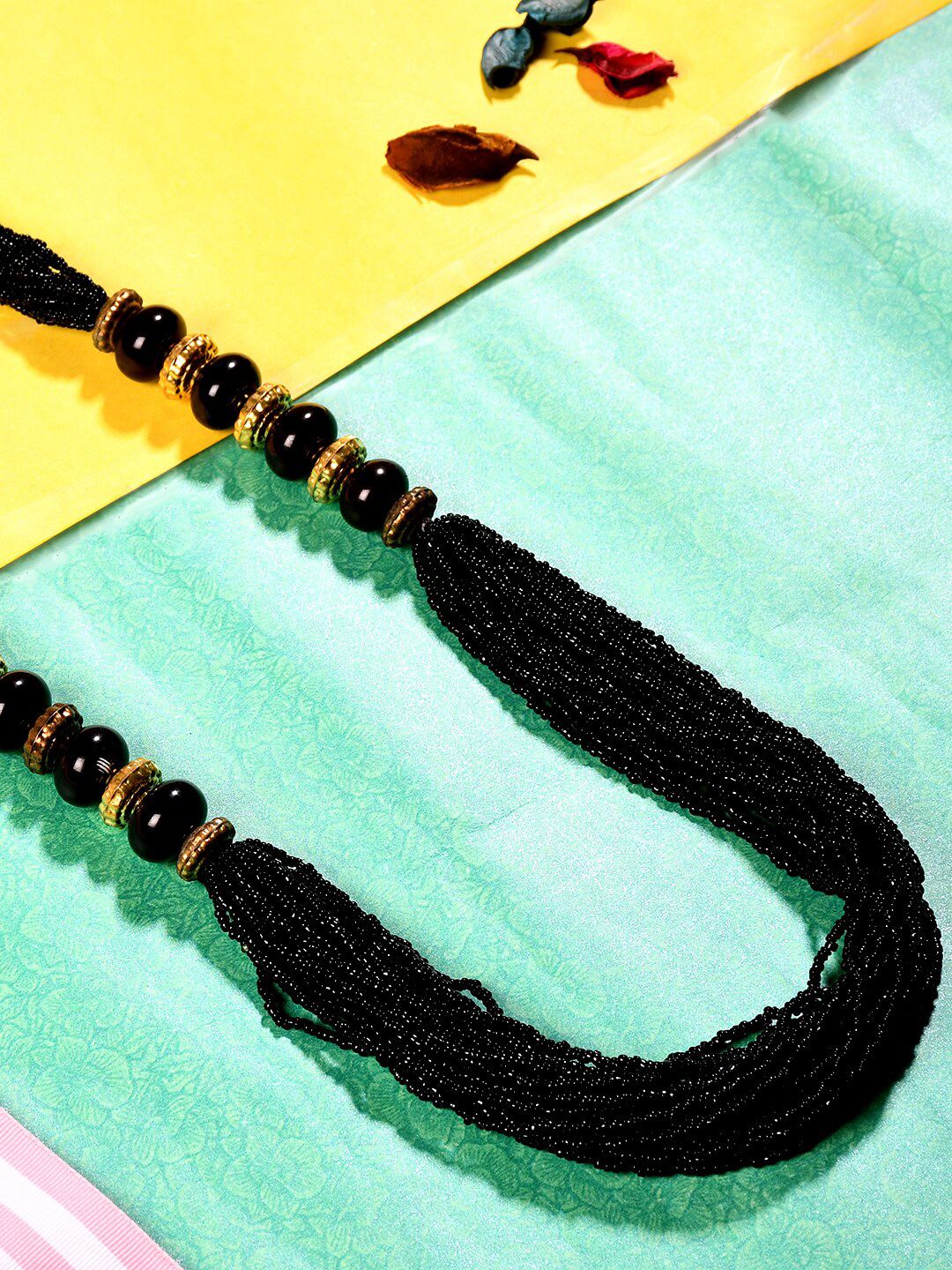 Bamboo Tree Jewels Black & Gold-Toned Handcrafted Necklace Price in India