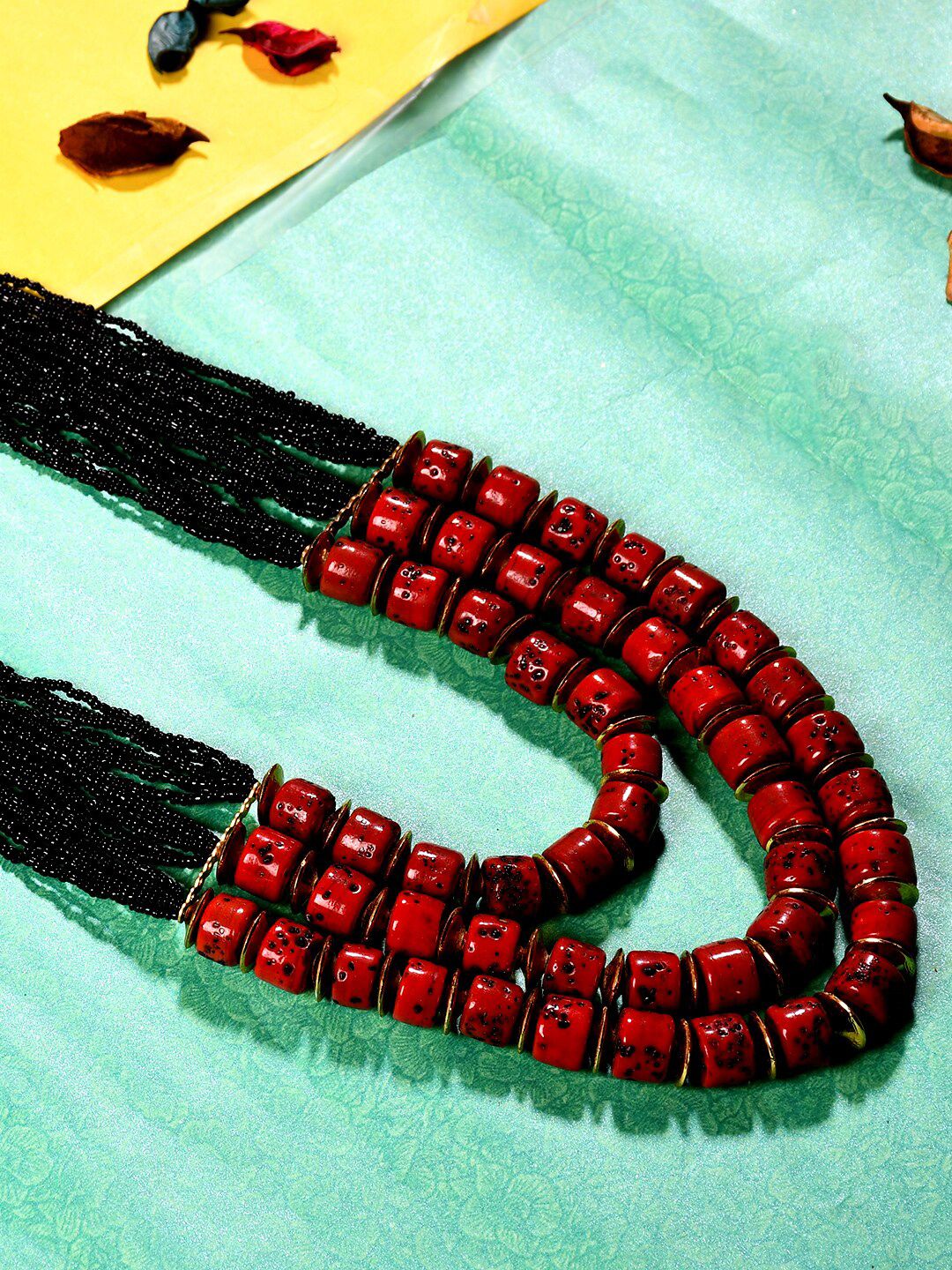 Bamboo Tree Jewels Black & Red Handcrafted Necklace Price in India