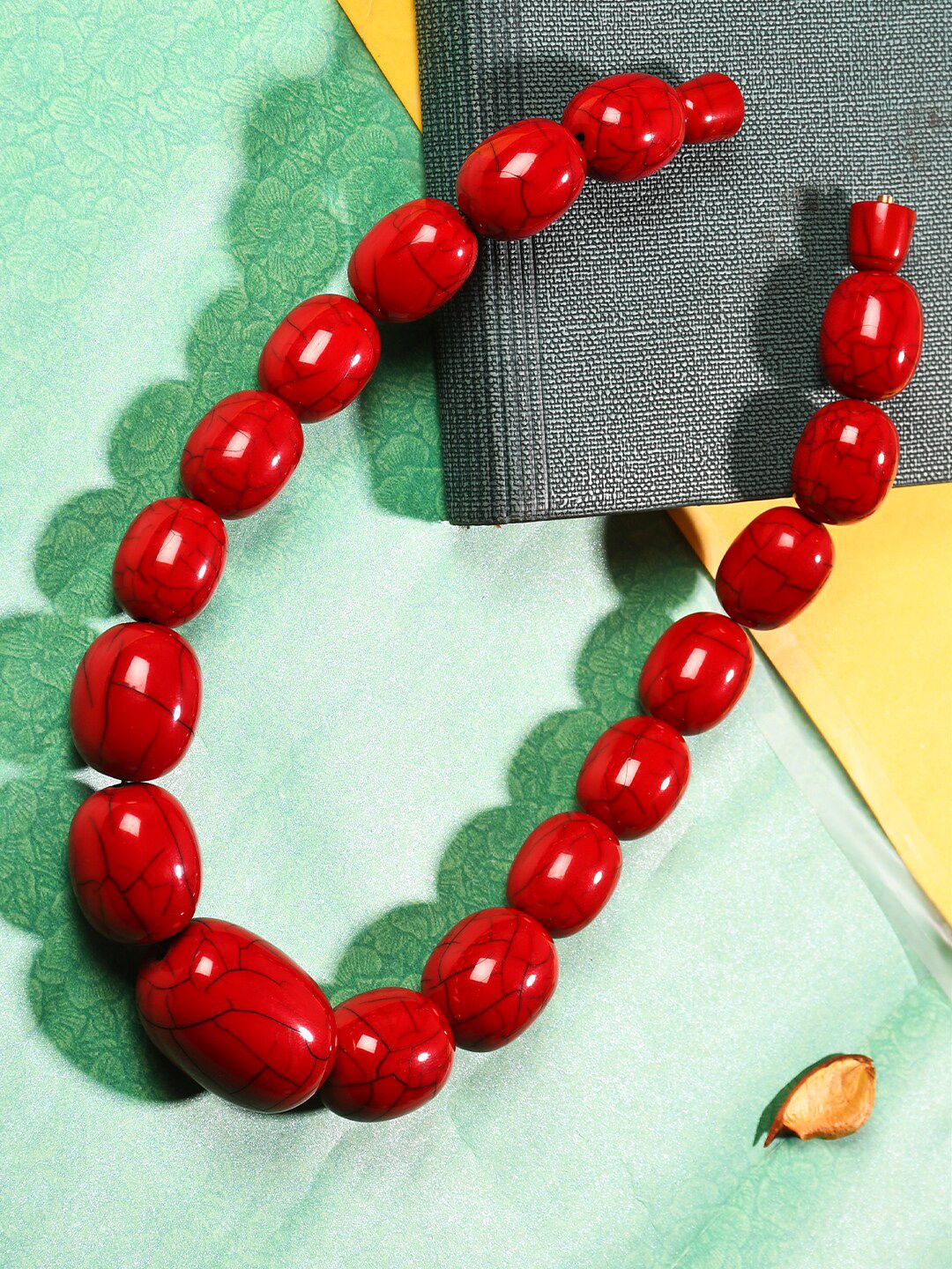 Bamboo Tree Jewels Red & Black Handcrafted Necklace Price in India
