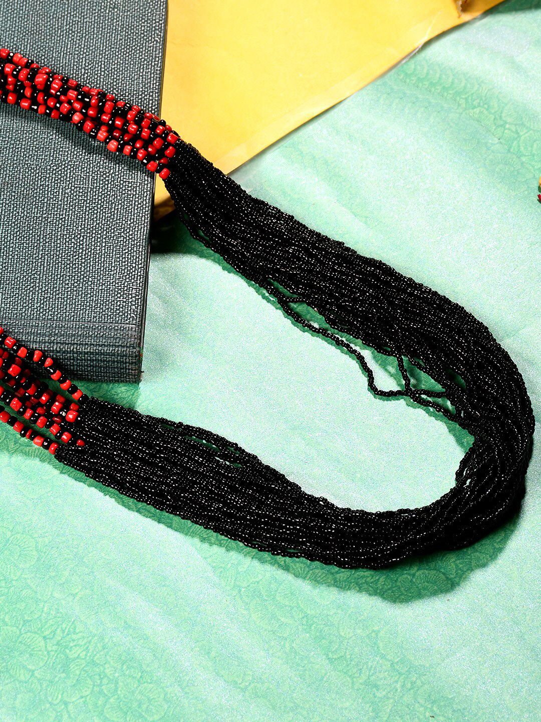 Bamboo Tree Jewels Black & Red Necklace Price in India