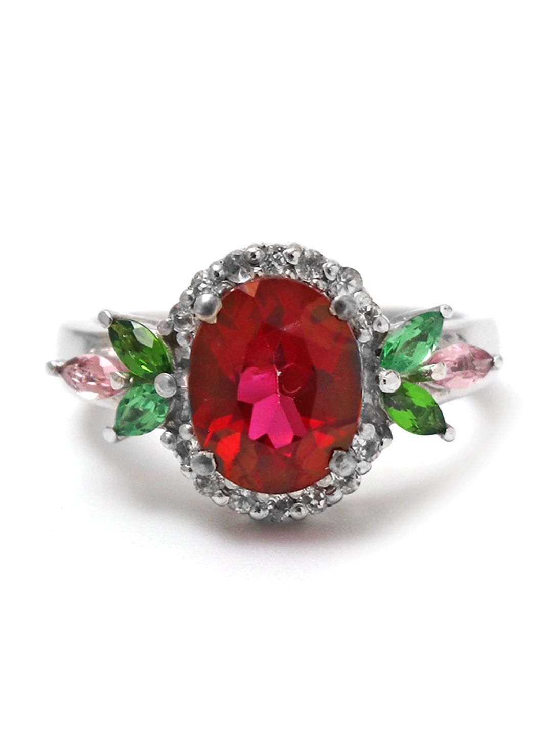 HIFLYER JEWELS Rhodium-Plated Red Topaz Studded Antique Finger Ring Price in India