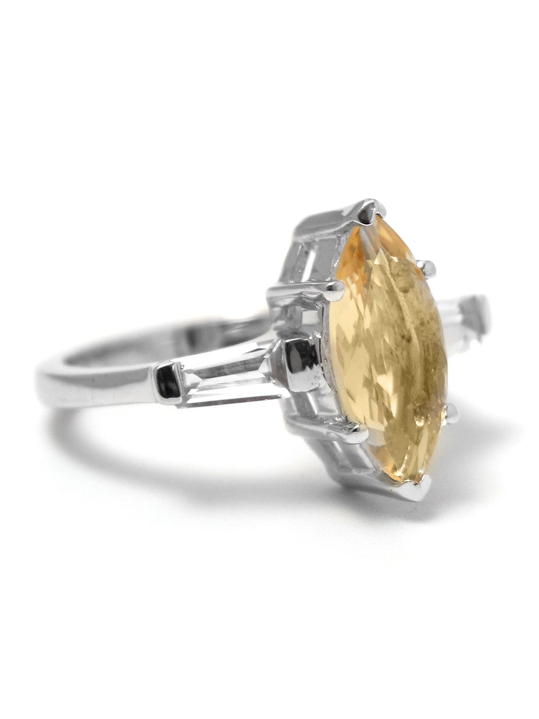HIFLYER JEWELS Rhodium-Plated Silver-Toned & Yellow Stone-Studded Finger Ring Price in India