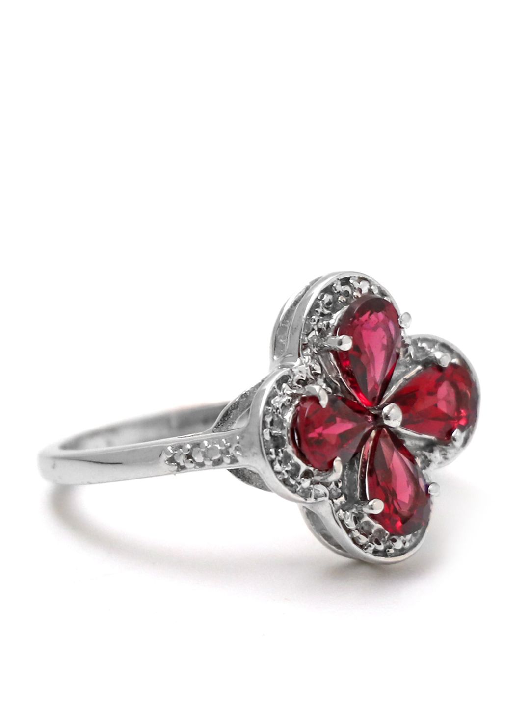 HIFLYER JEWELS 92.5 Sterling Silver Rhodium-Plated Red Stone-Studded Finger Ring Price in India