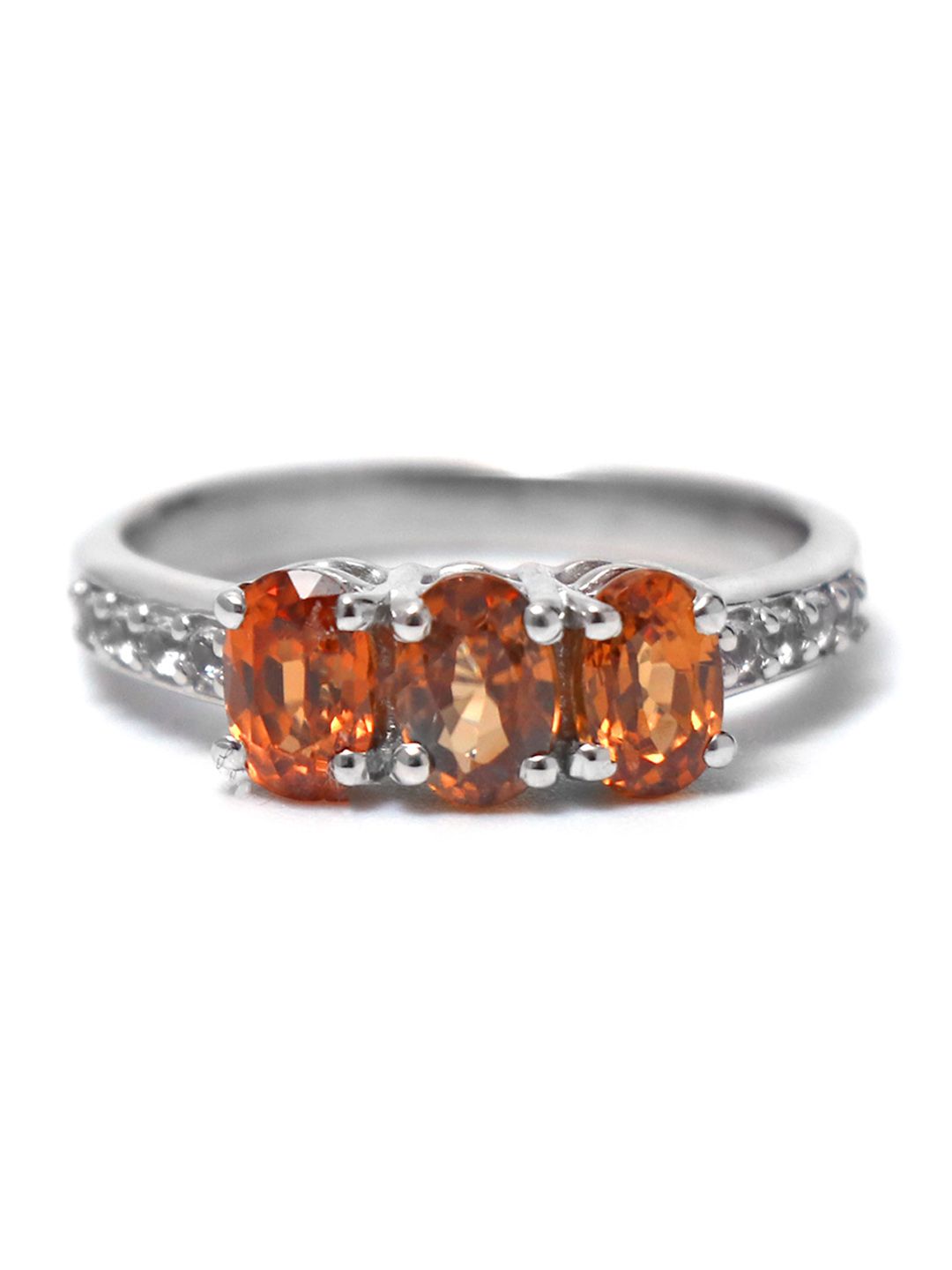 HIFLYER JEWELS Rhodium-Plated Silver-Toned & Orange Topaz-Studded Finger Ring Price in India