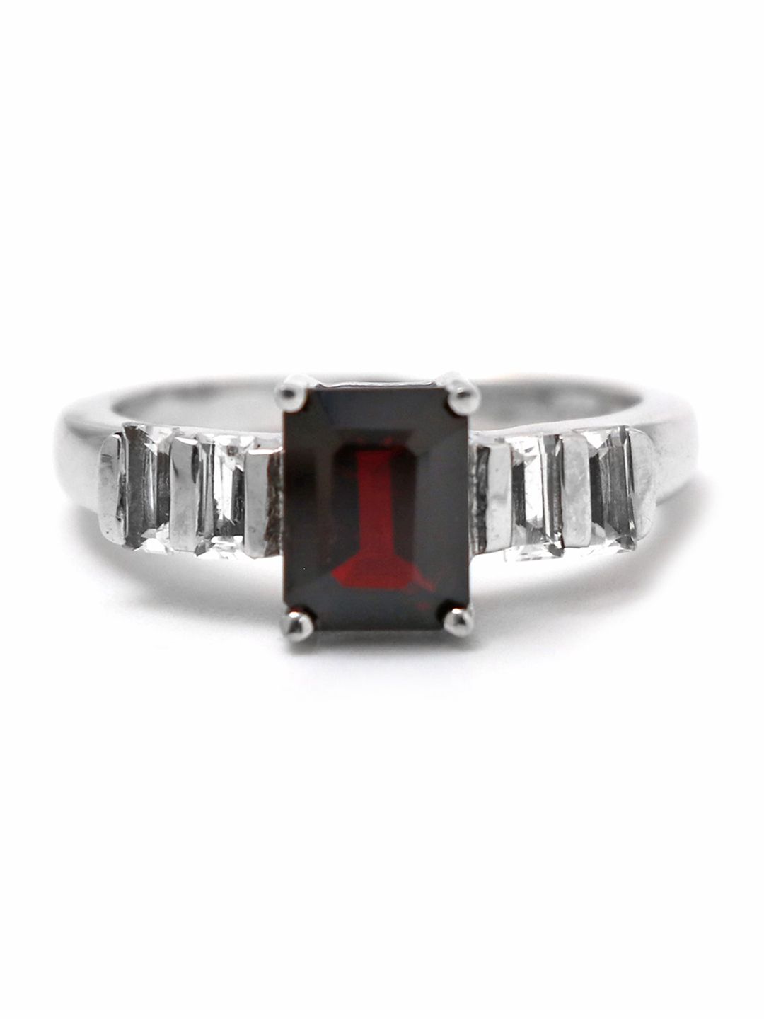 HIFLYER JEWELS 925 Sterling Silver Rhodium Plated Red Stone Studded Ring Price in India