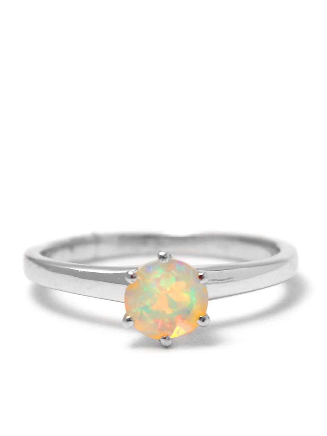 HIFLYER JEWELS 925 Sterling Silver Rhodium-Plated Yellow Stone-Studded Finger Ring Price in India