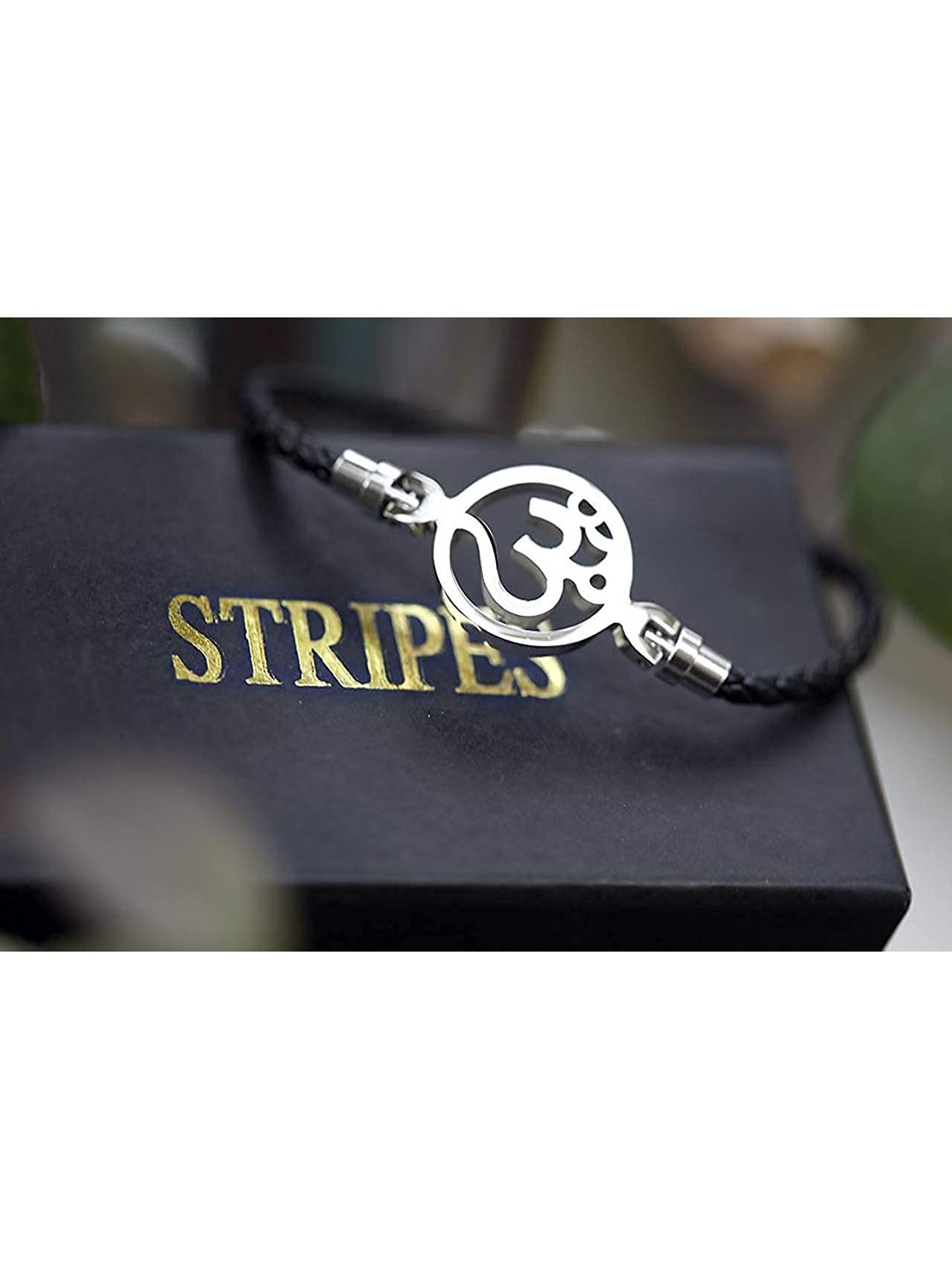 stripes Women Silver-Toned & Black Silver-Plated Bangle-Style Bracelet Price in India