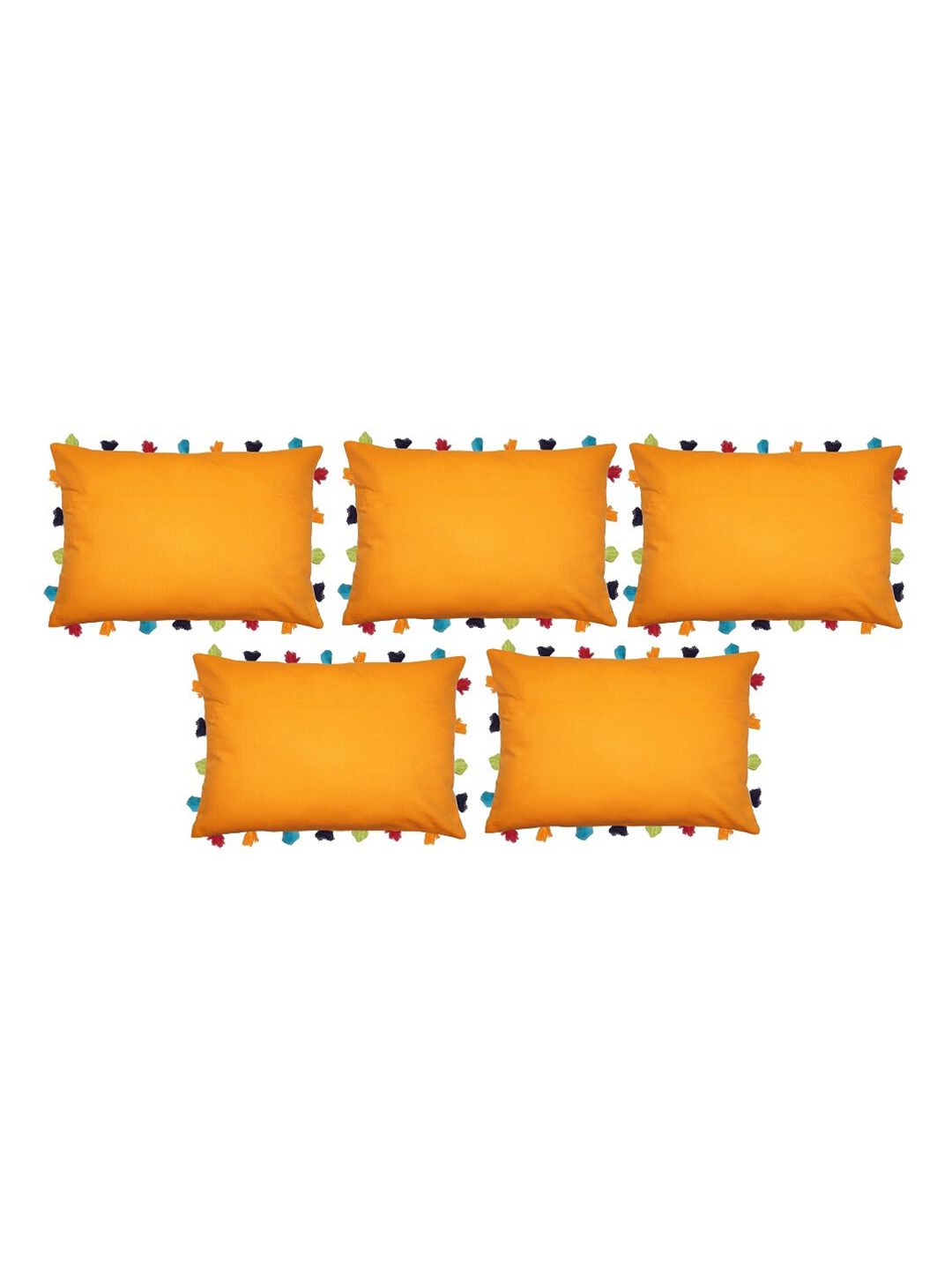 Lushomes Orange & Green Pack of 5 Rectangle Cushion Covers Price in India
